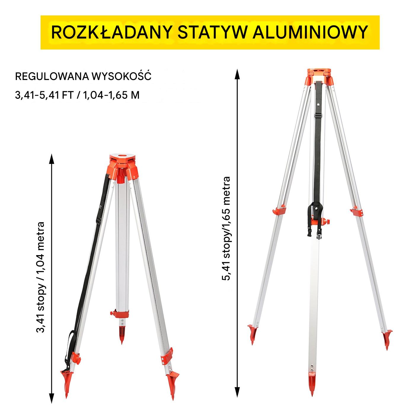 Poziomica laserowa obrotowa zielona 500m 360° z statywem i tyczką 5m - obrazek 5