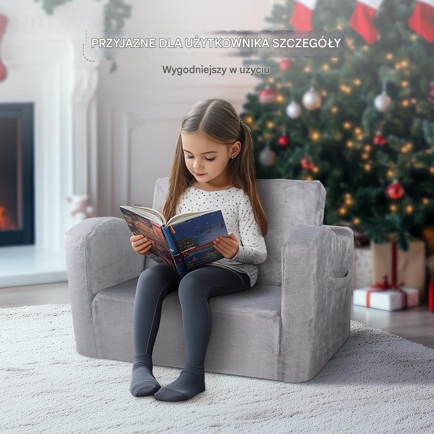 Fotelik dziecięcy składany 2w1 – kanapa sofa dla dzieci szara - obrazek 6