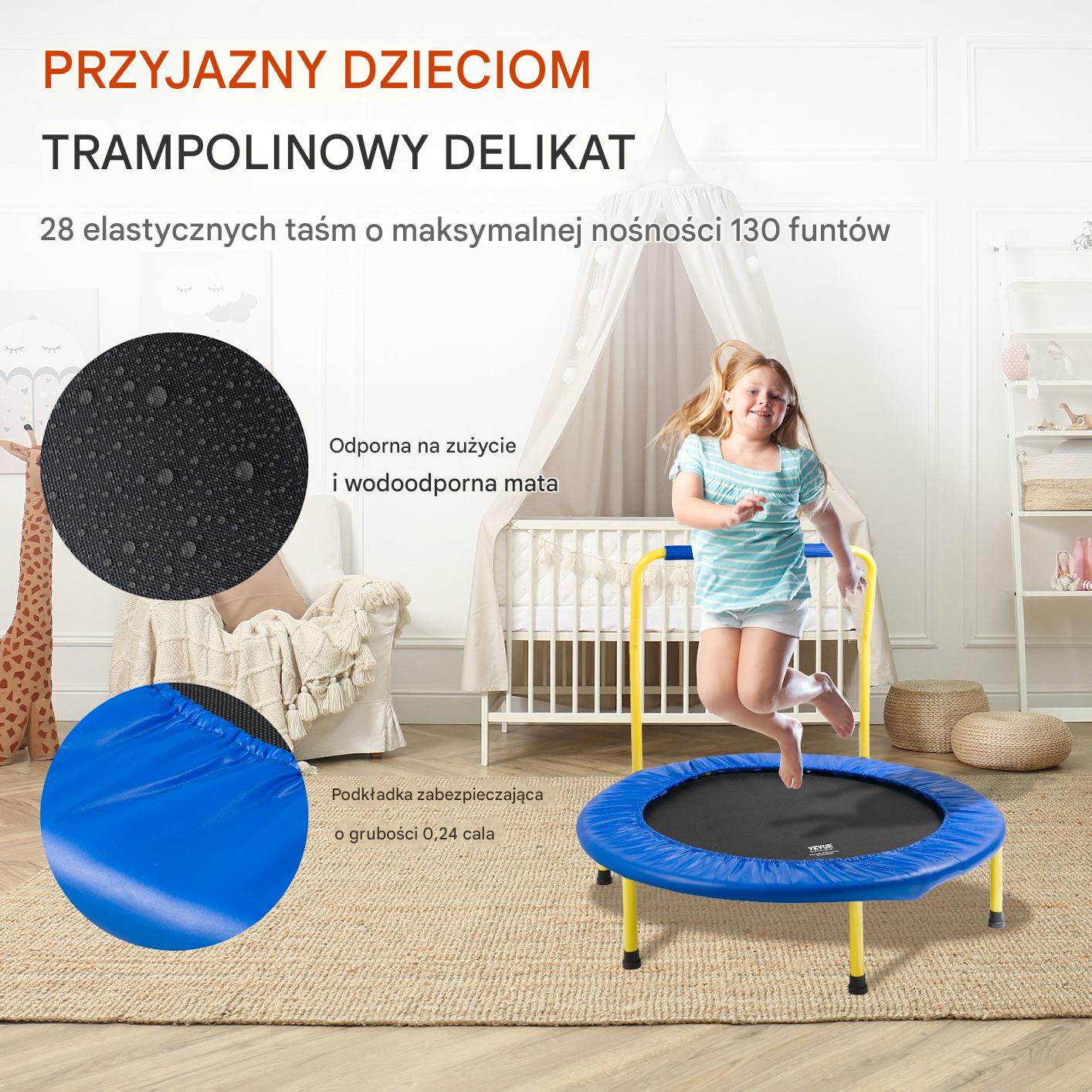 Trampolina domowa do ćwiczeń z poręczą dla dorosłych i dzieci 92 cm - obrazek 7