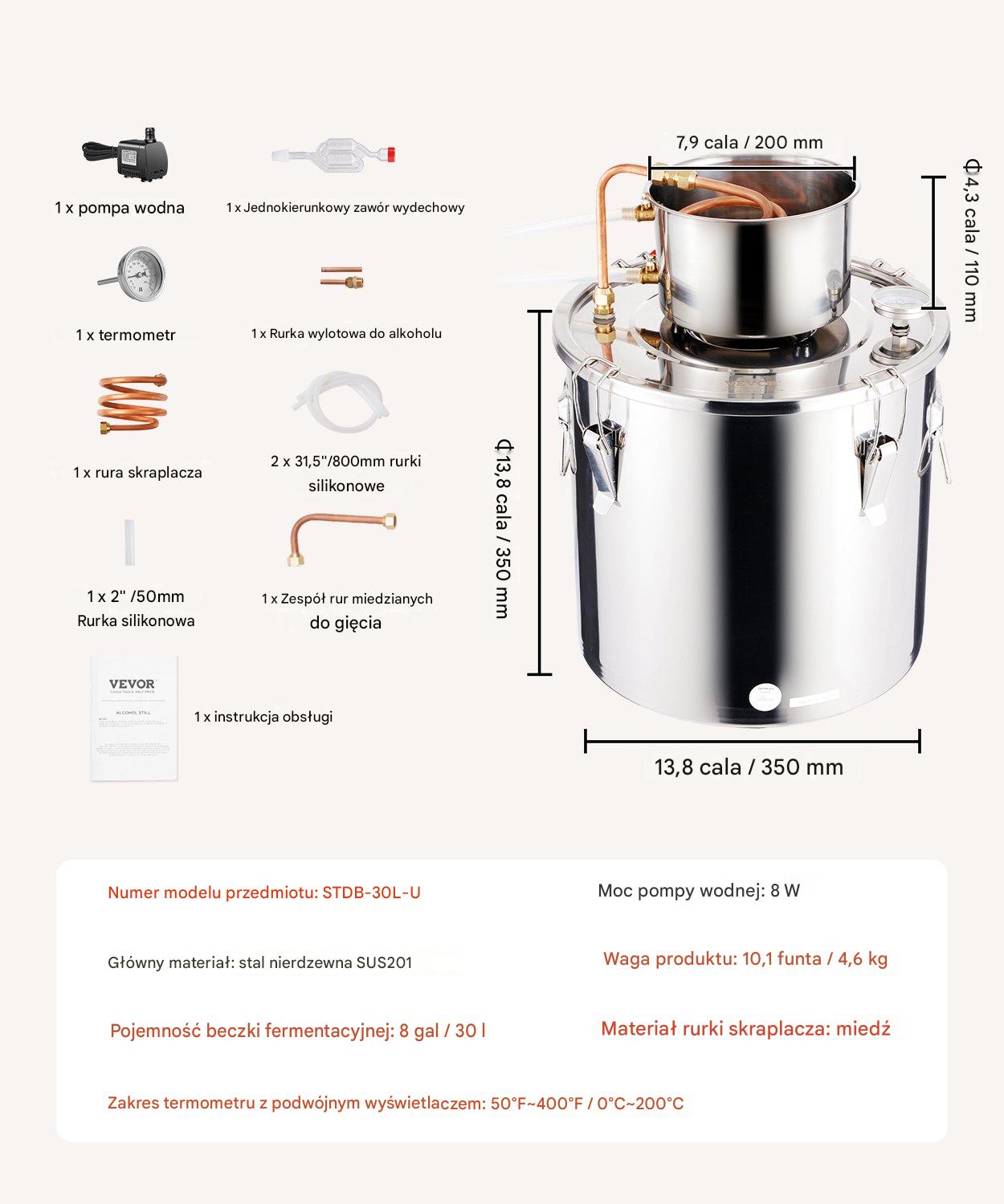 Destylator alkoholu 30L z pompą stal nierdzewna do whisky i wina - obrazek 2