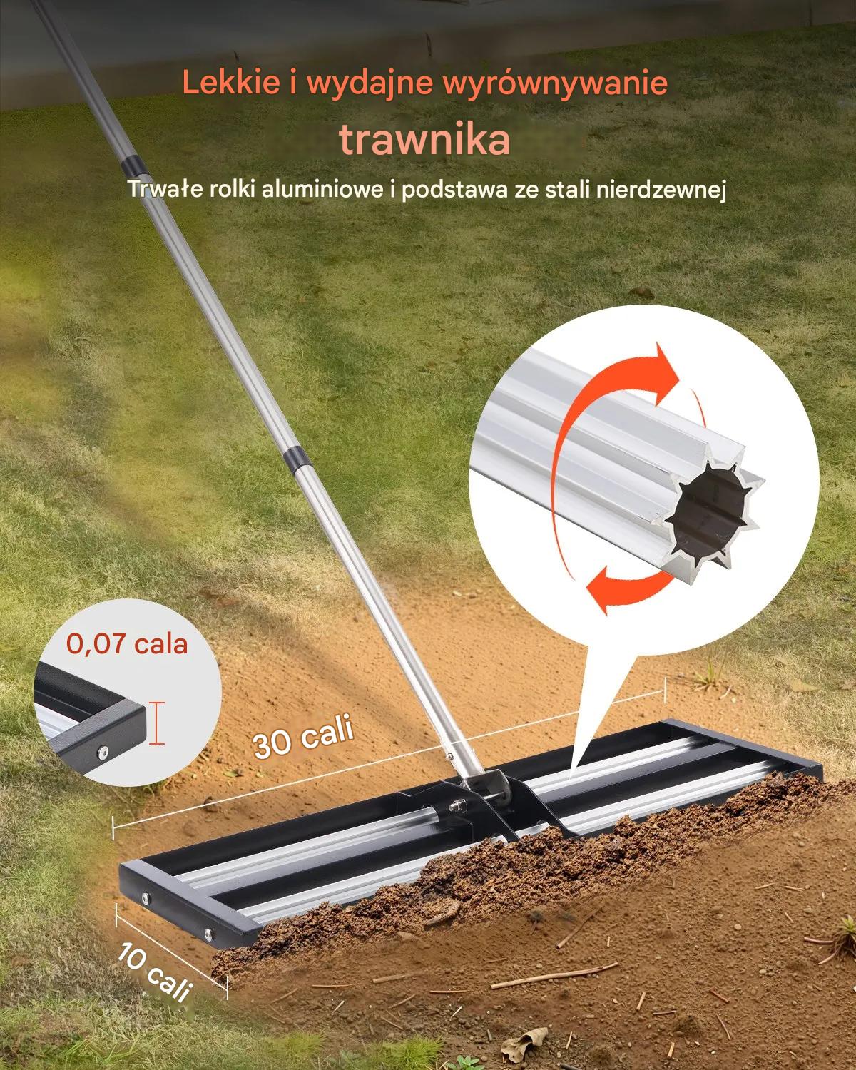 Niwelator do trawnika 76x25cm regulowany stalowy do ogrodu - obrazek 4