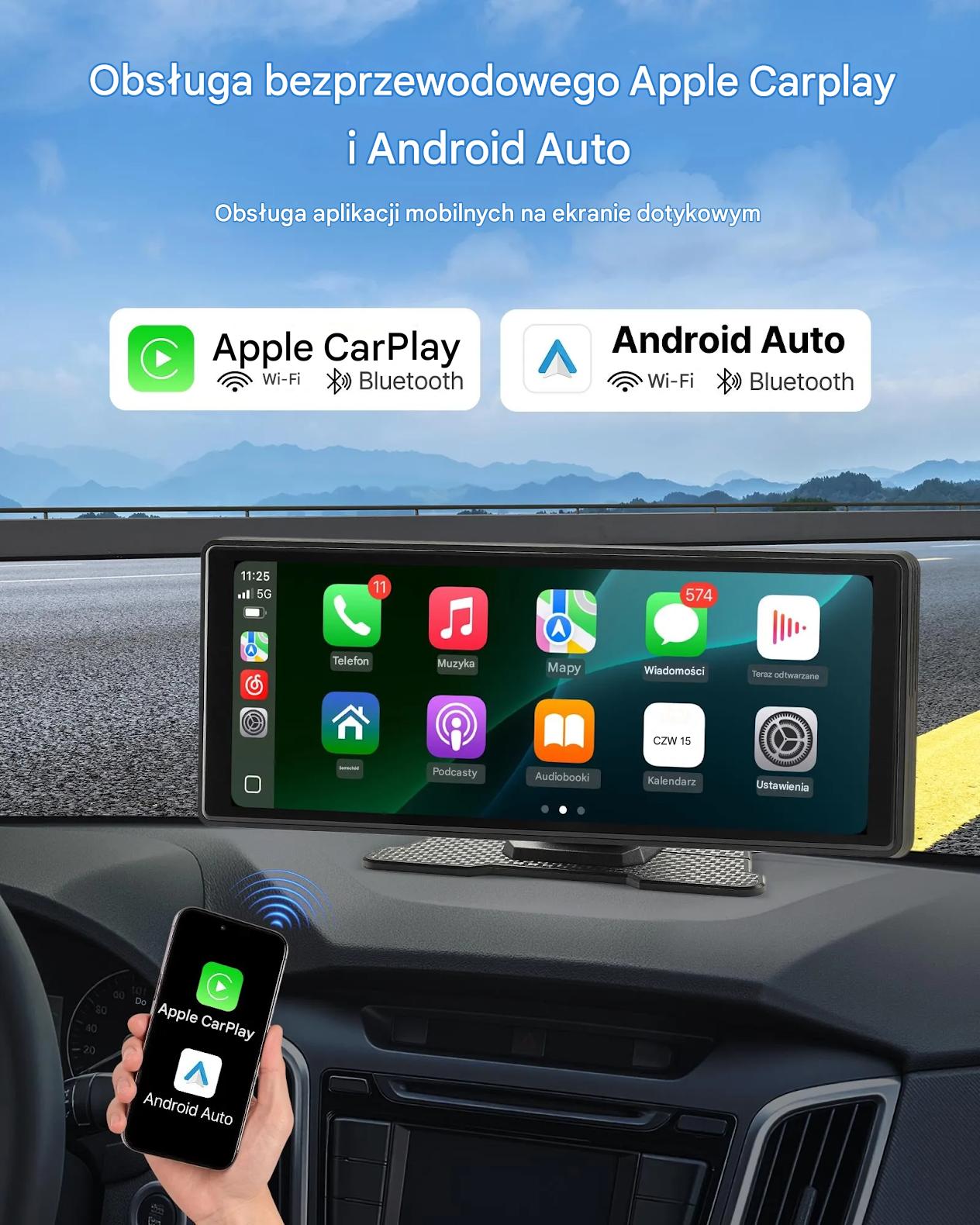 Ekran CarPlay/Android Auto 10″ dotykowy BT GPS z voice control do auta - obrazek 3