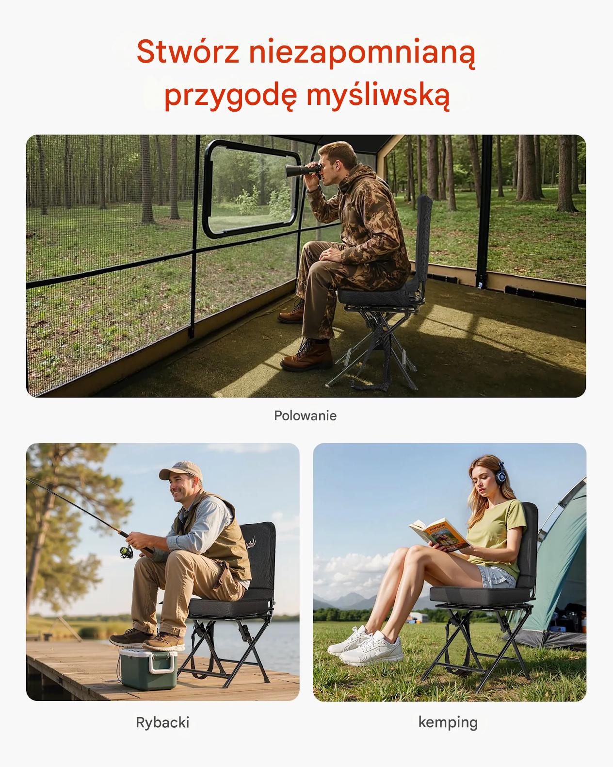 Krzesełko myśliwskie wędkarskie 360° składane lekkie z pasem ciche - obrazek 7