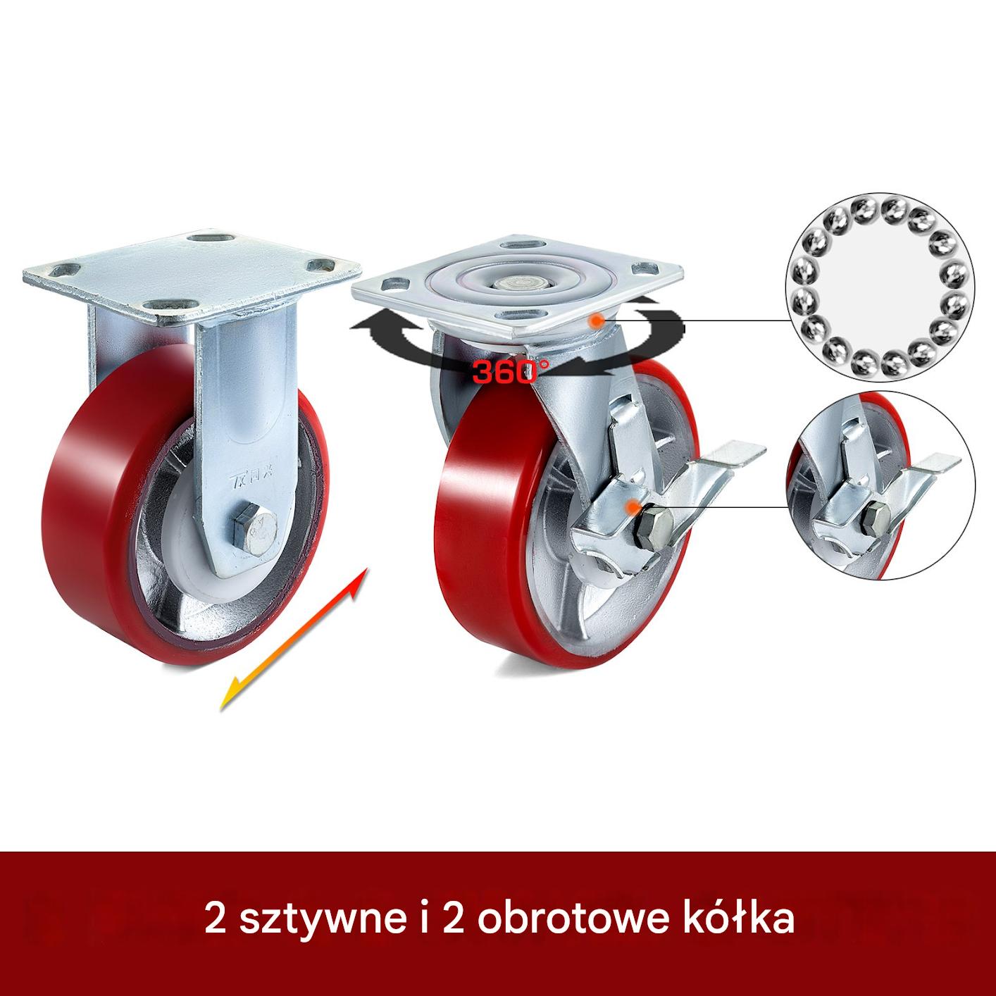 Koła do Mebli Rolki 20x25 cm 4 szt. PU z hamulcem 450 kg - obrazek 3