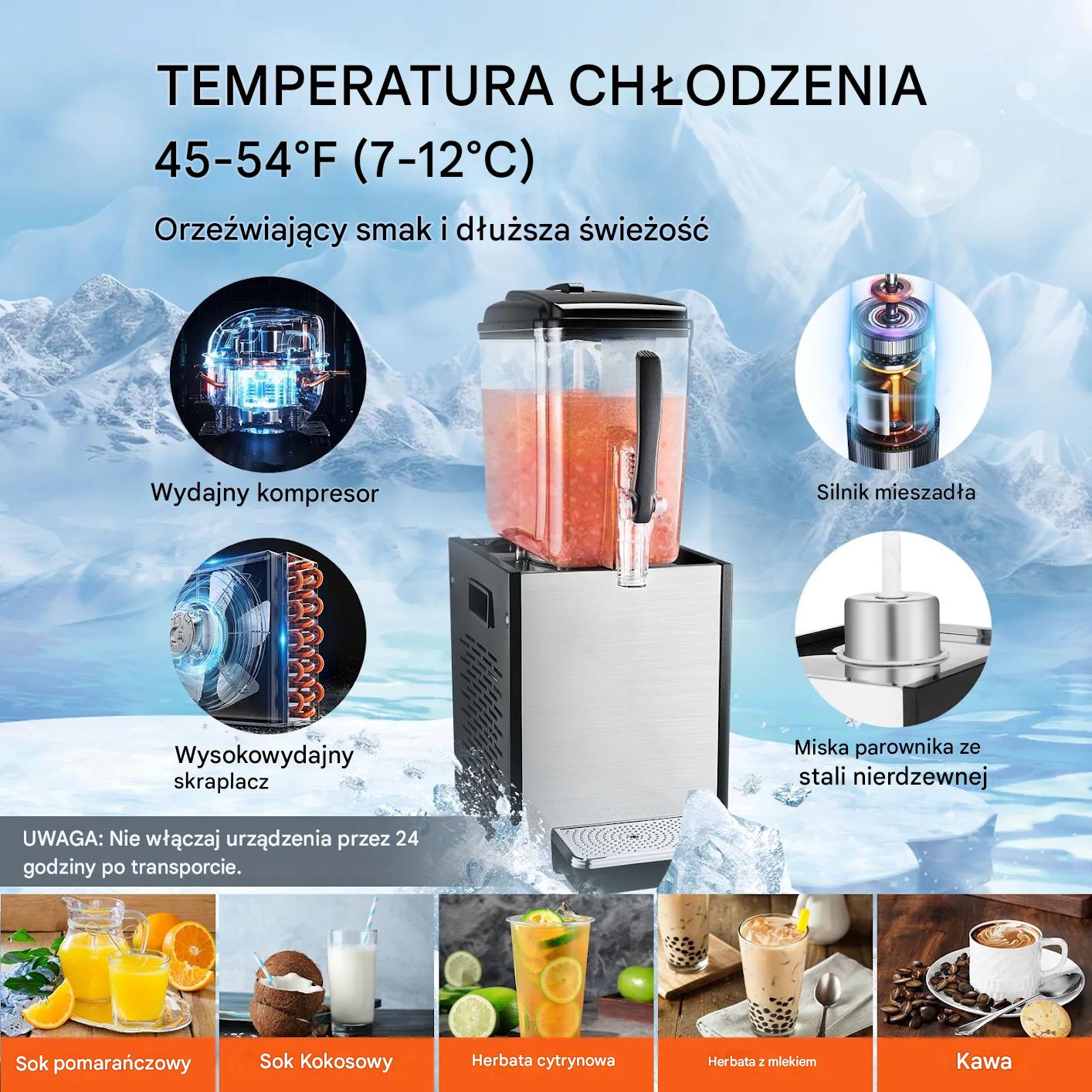 Dystrybutor do napojów 12L chłodzący soki zimne na imprezy catering - obrazek 4