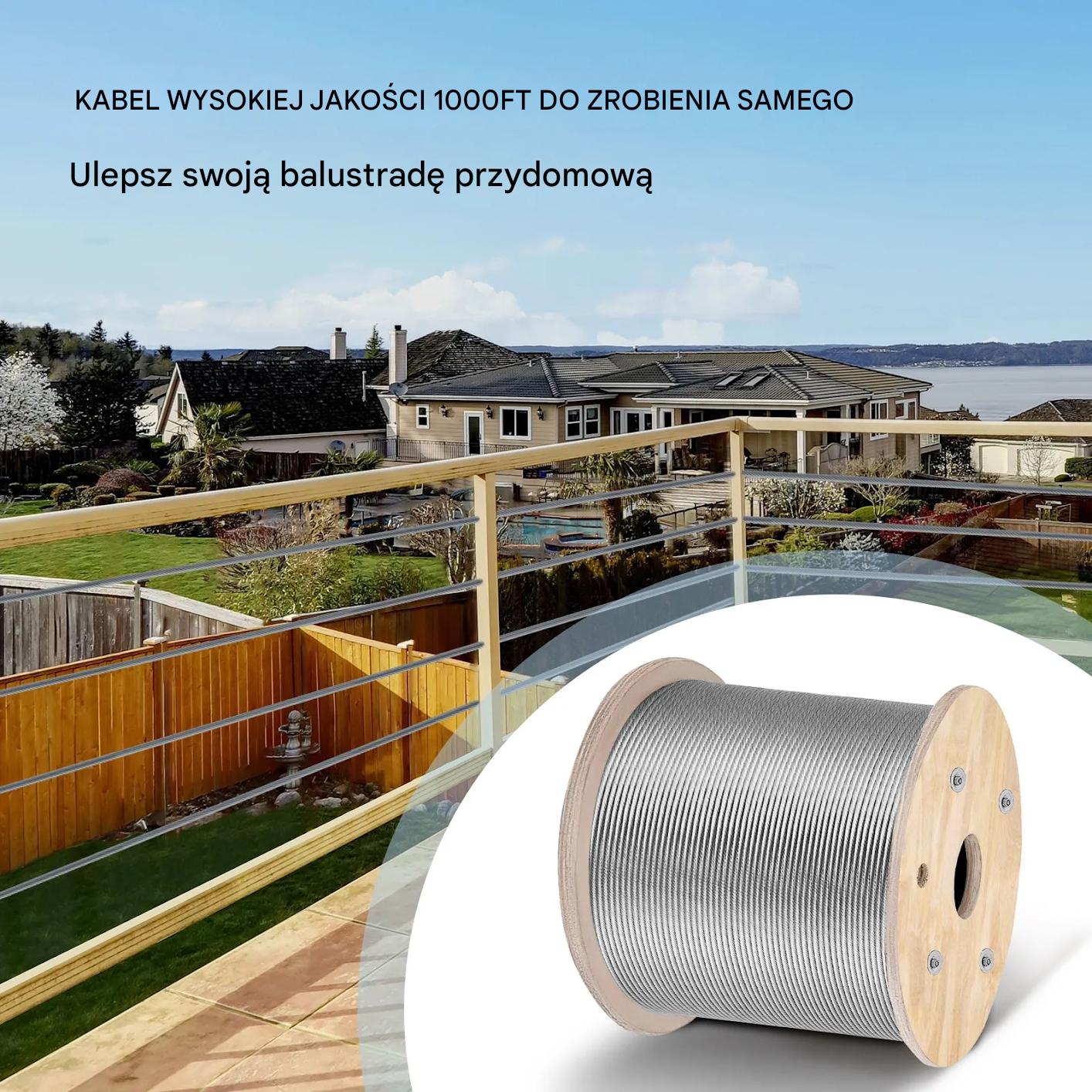 Stalowy kabel liny 3,2 mm T316 305 m - wytrzymały, elastyczny do balustrad - obrazek 4