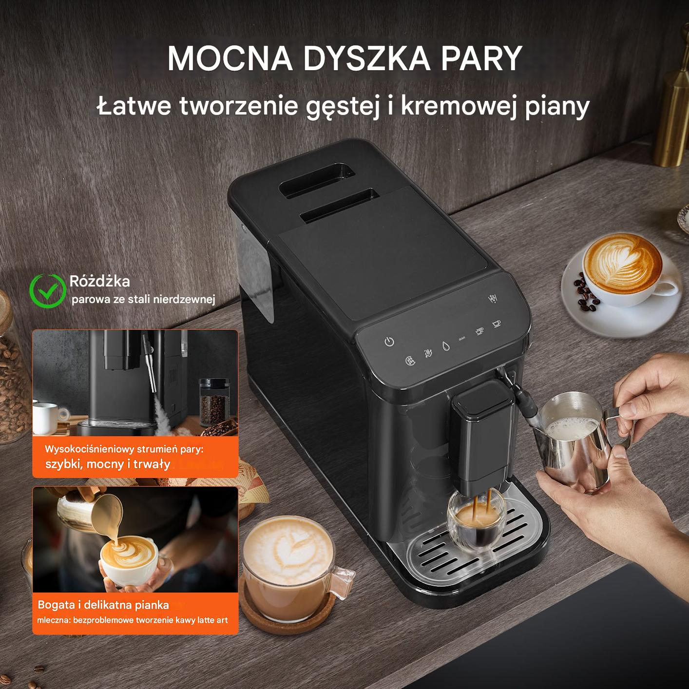Automatyczny Ekspres do Kawy 20 Bar z Dyszą Pary i 15 Poziomami Mielenia - obrazek 4