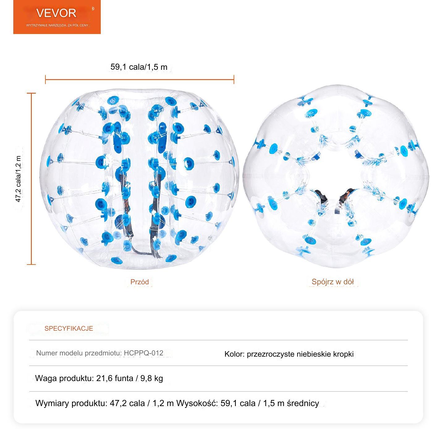 Nadmuchiwana piłka do odbijania się 150cm transparentna w niebieskie kropki - obrazek 2