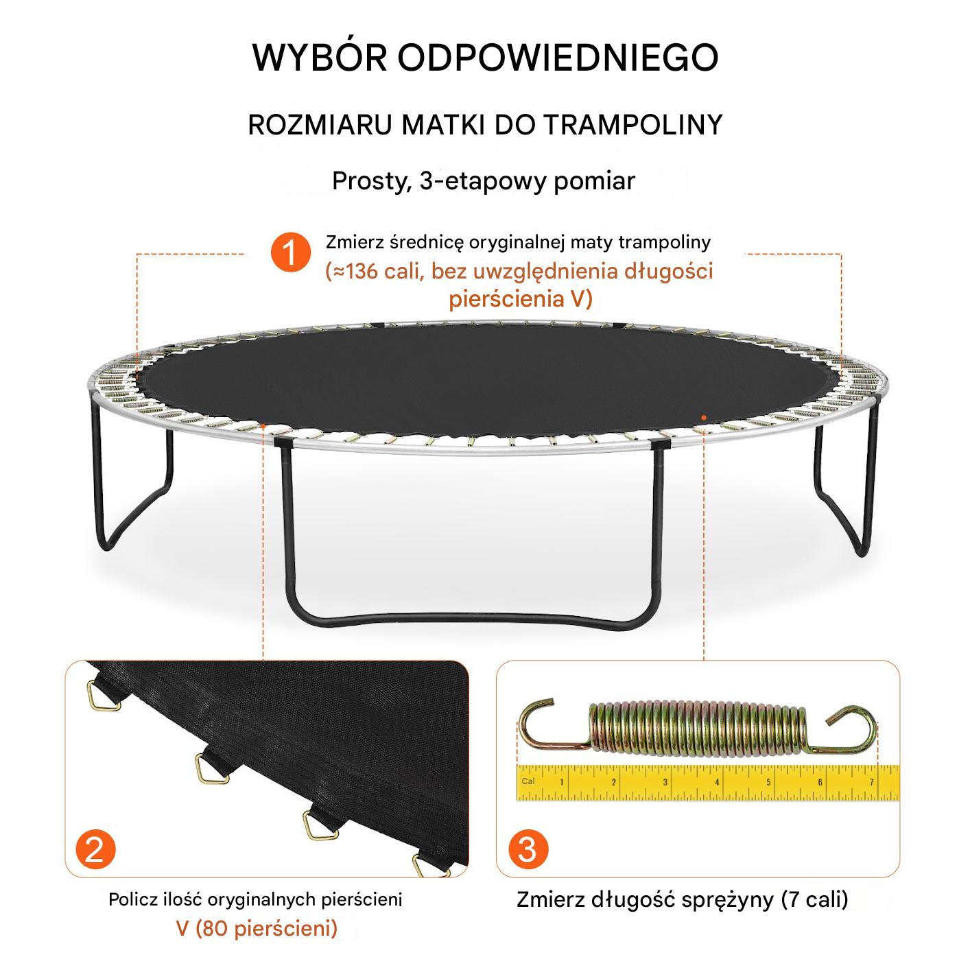 Mata do trampoliny skakania batut 396 cm 80 sprężyn mocna wytrzymała - obrazek 4