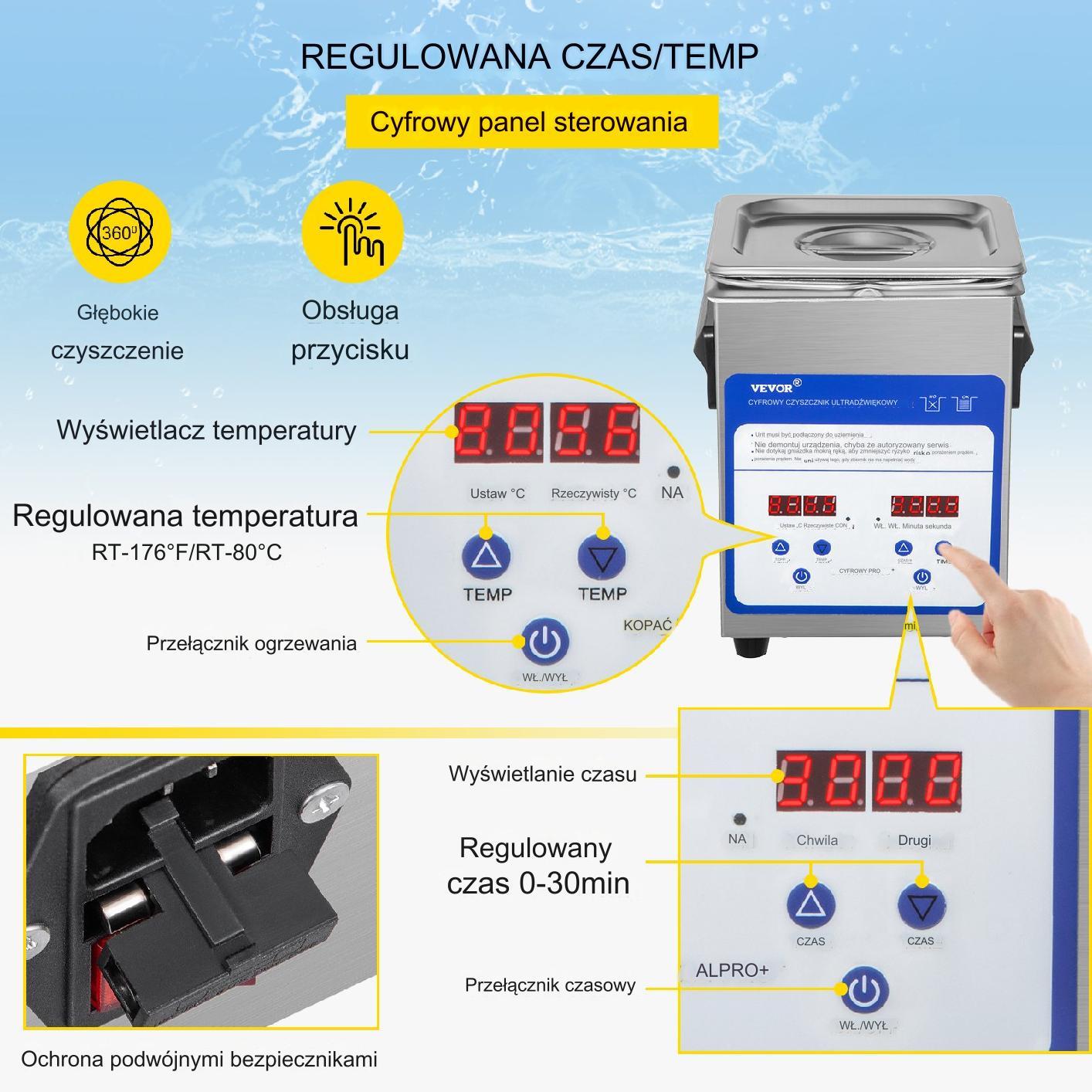 Myjka Ultradźwiękowa Przenośna 2L 60W - obrazek 4