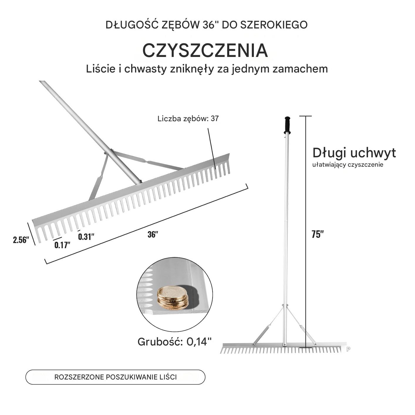 Grabie Zgrabiarka do Czyszczenia Ziemi i Wody 75 cm Aluminiowe z 37 Zębami - obrazek 3