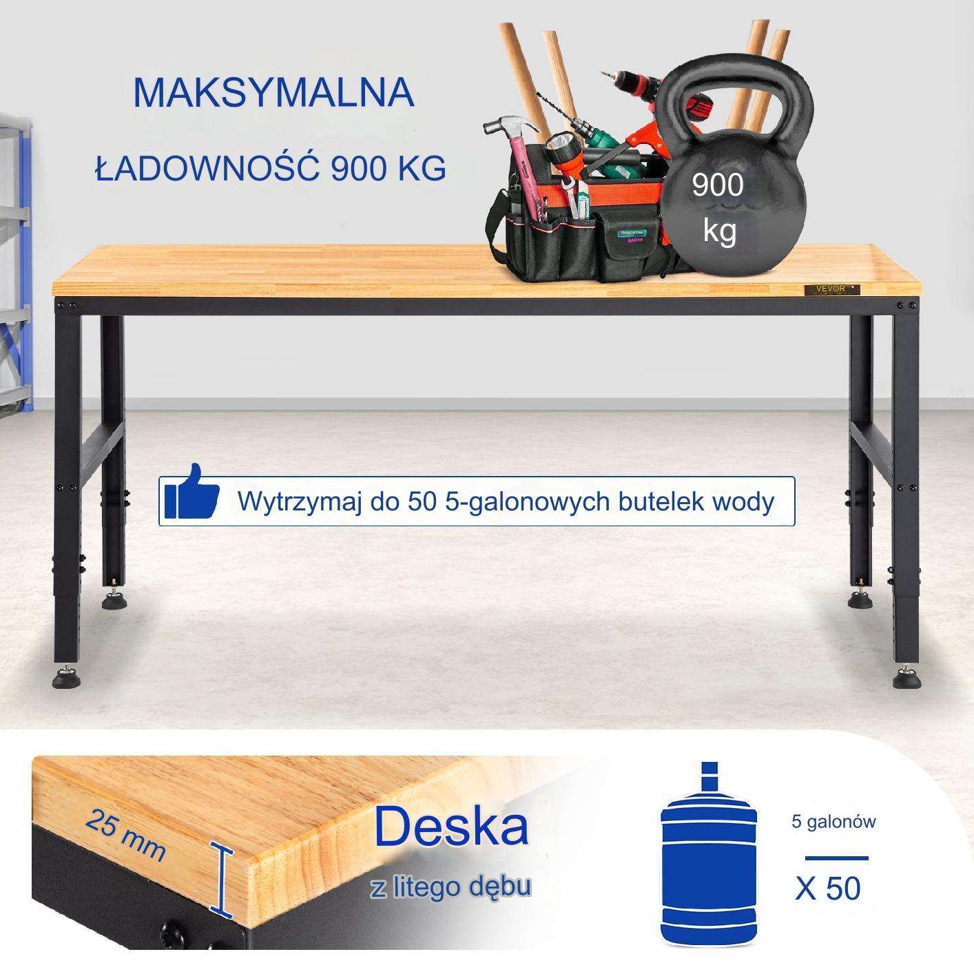 Stół warsztatowy stolarski roboczy 122 x 61 cm regulowany 900 kg premium - obrazek 4