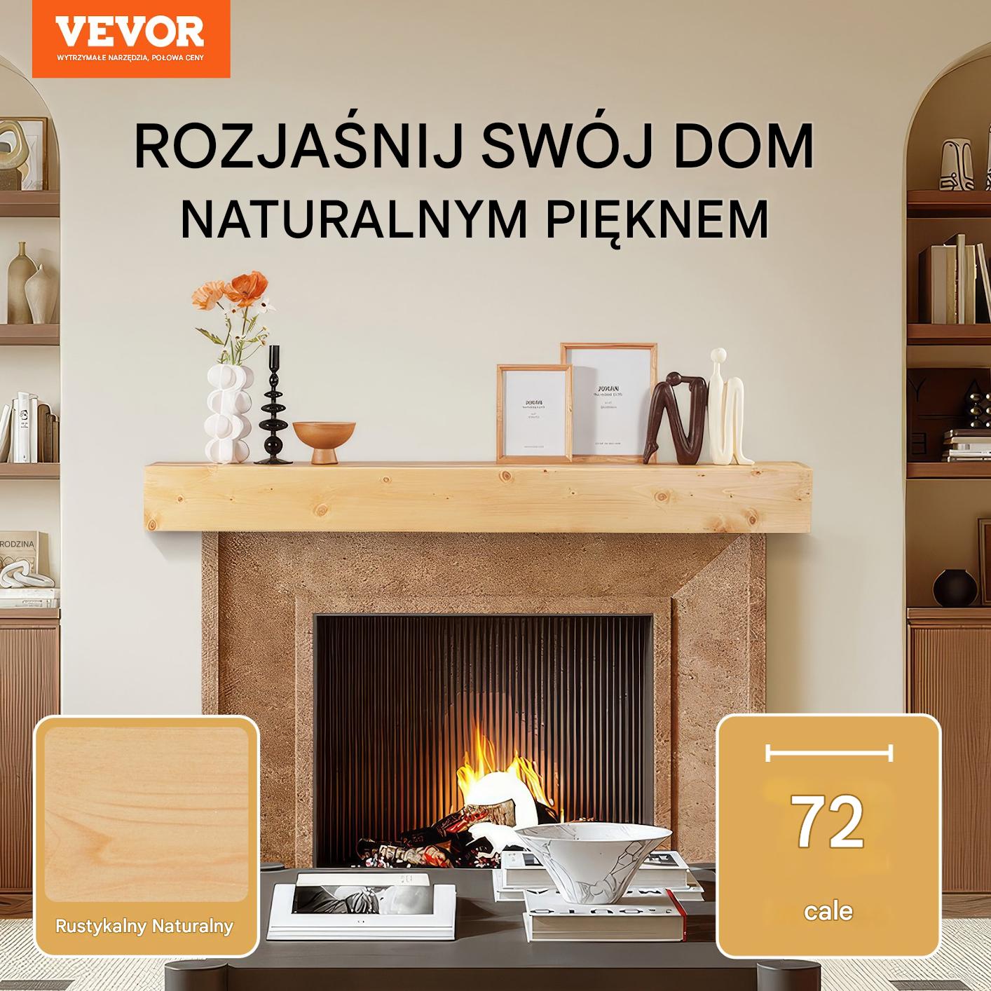 Półka na Kominek 182 cm Drewniana Sosnowa Wisząca do Salonu Rustykalna - obrazek 7