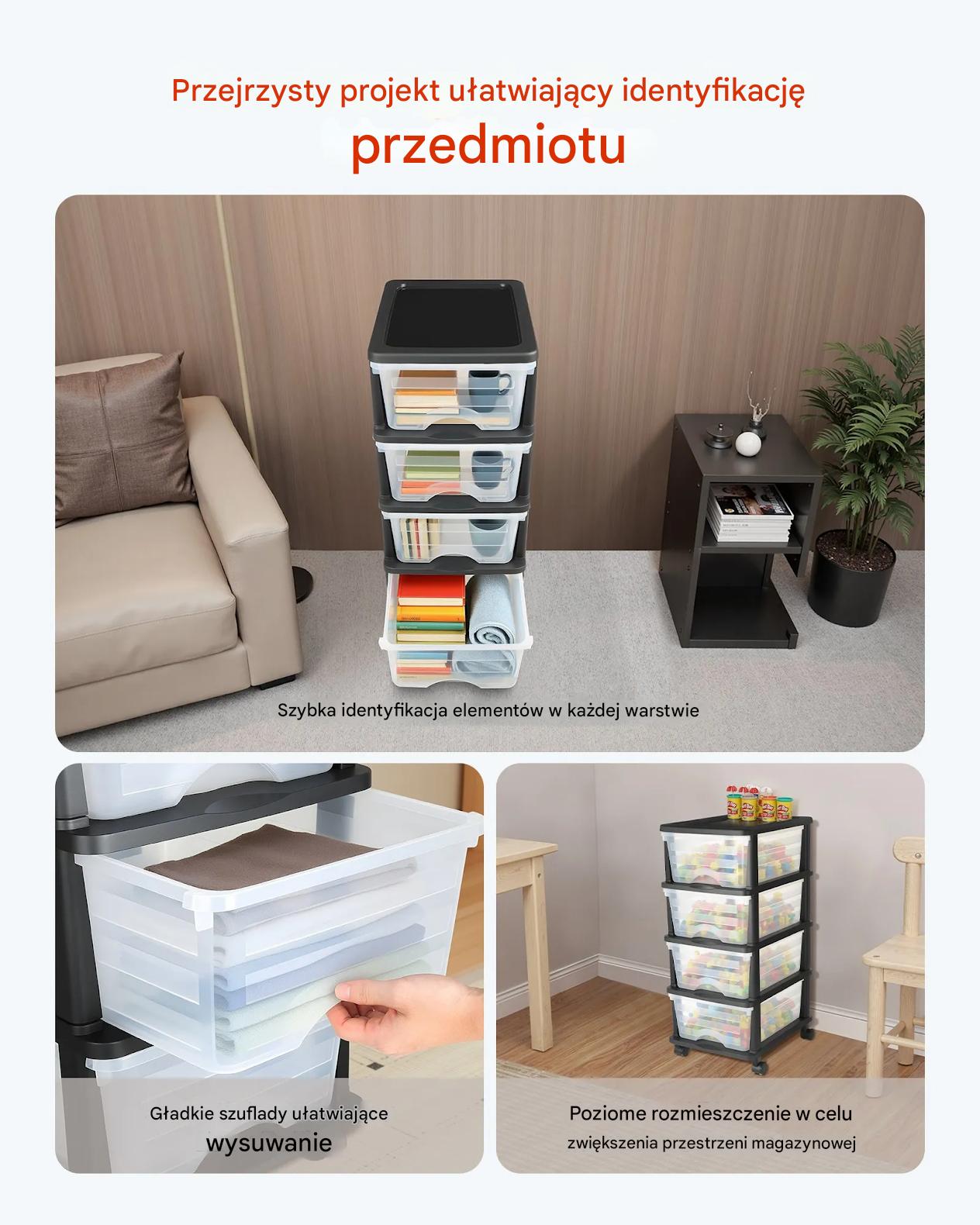Kontenerek szuflady plastikowe na kółkach 4 szuflady organizer biuro - obrazek 6