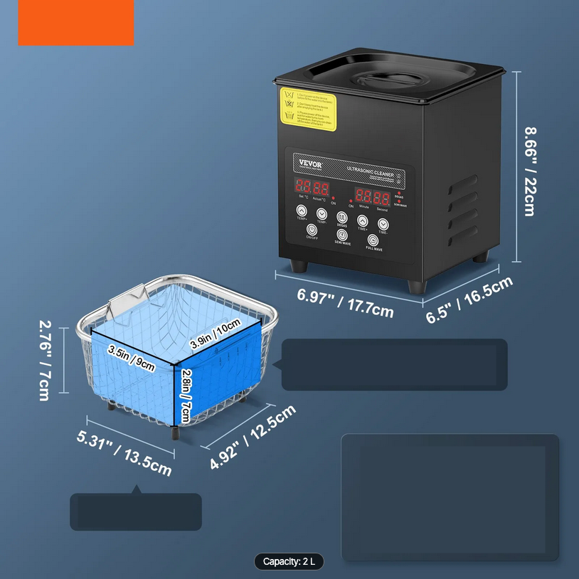 Myjka ultradźwiękowa 2L 40kHz 150W z grzałką i timerem do biżuterii - obrazek 2