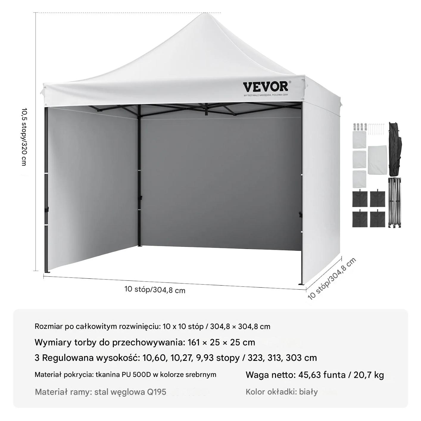 Namiot ogrodowy 3x3m z ściankami składany pawilon pop-up torba plaża ogród - obrazek 2