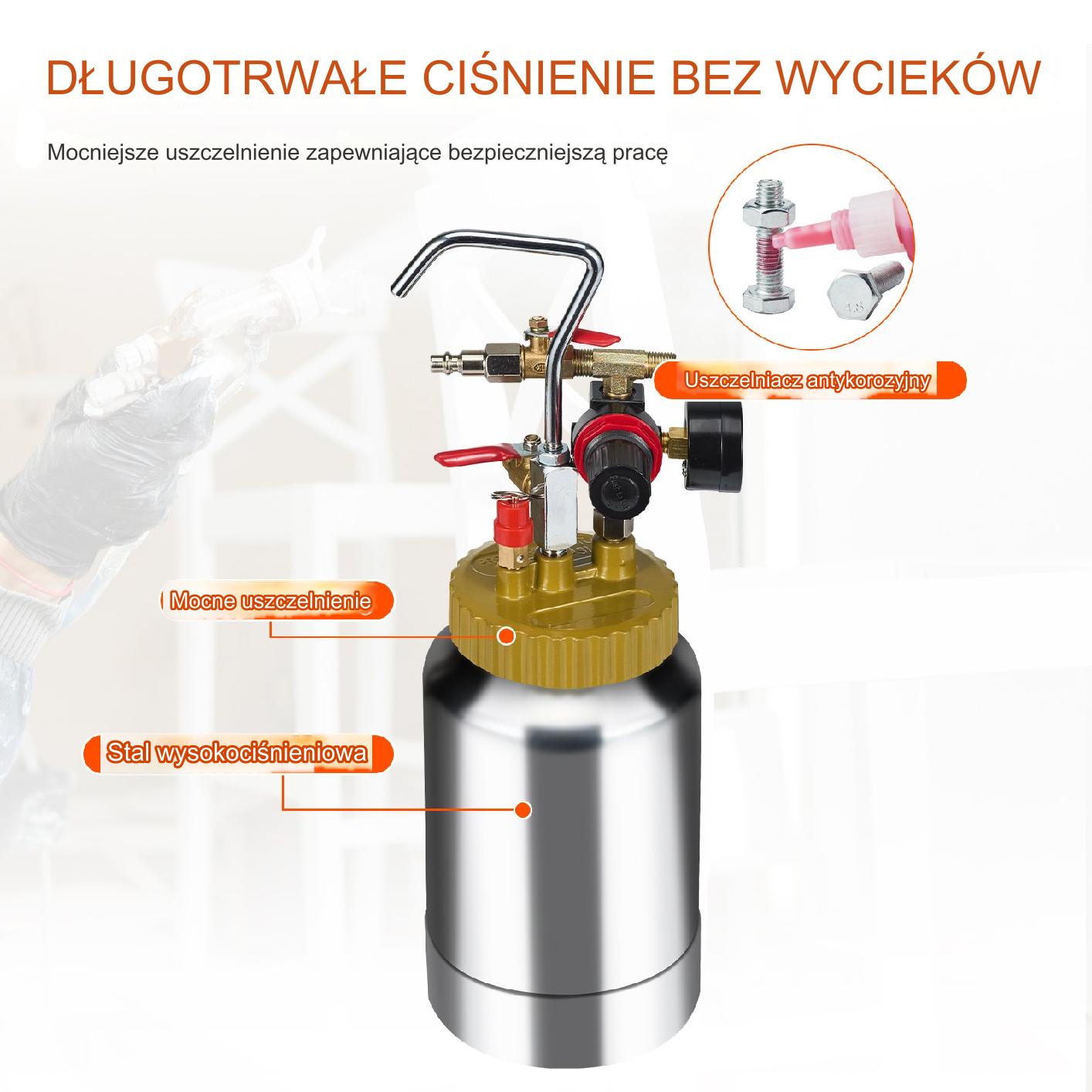 Agregat malarski 2L pistolet ciśnieniowy 1,8mm do farby 2 węże 3m regulator - obrazek 5