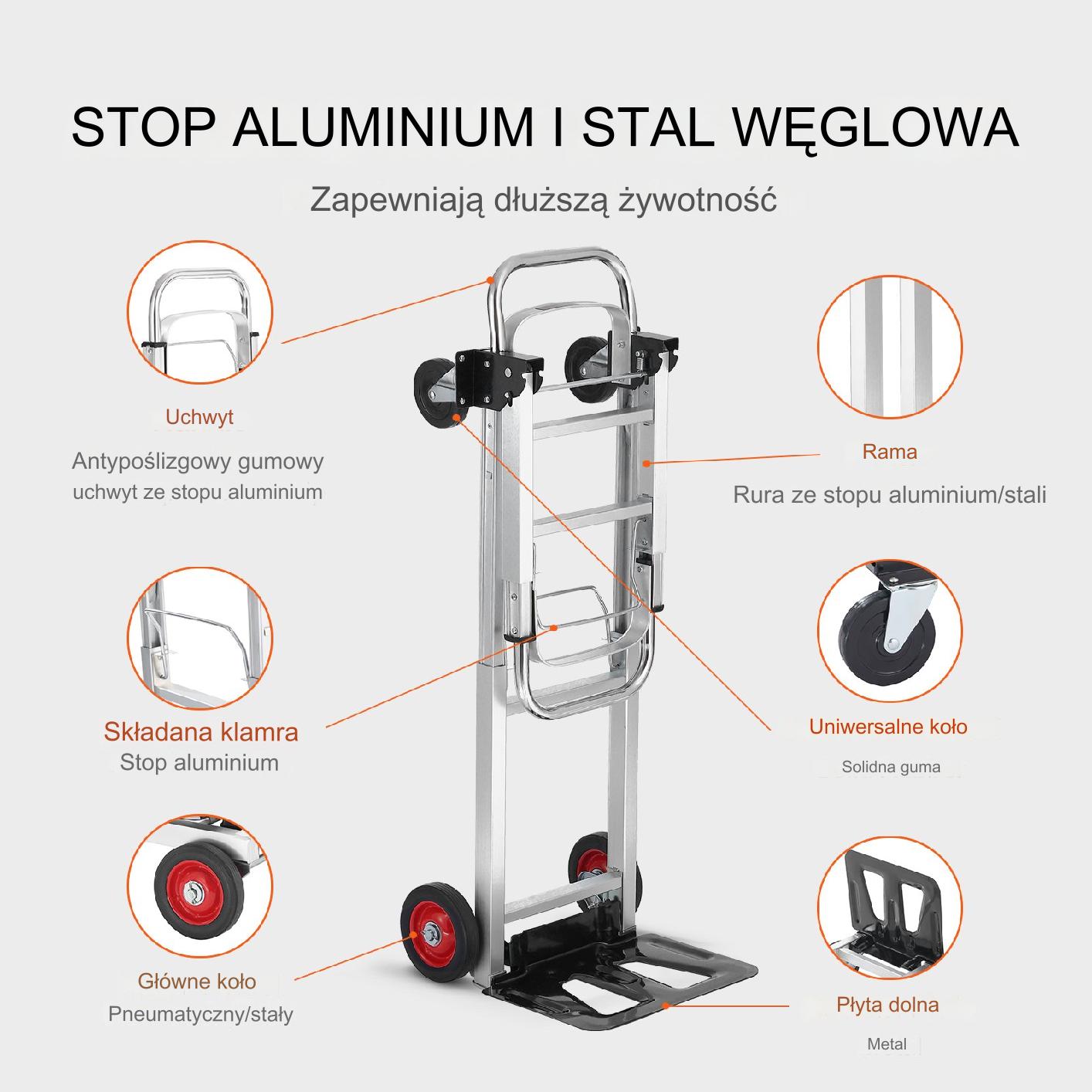 Wózek transportowy magazynowy składany aluminiowy 181 kg - obrazek 4