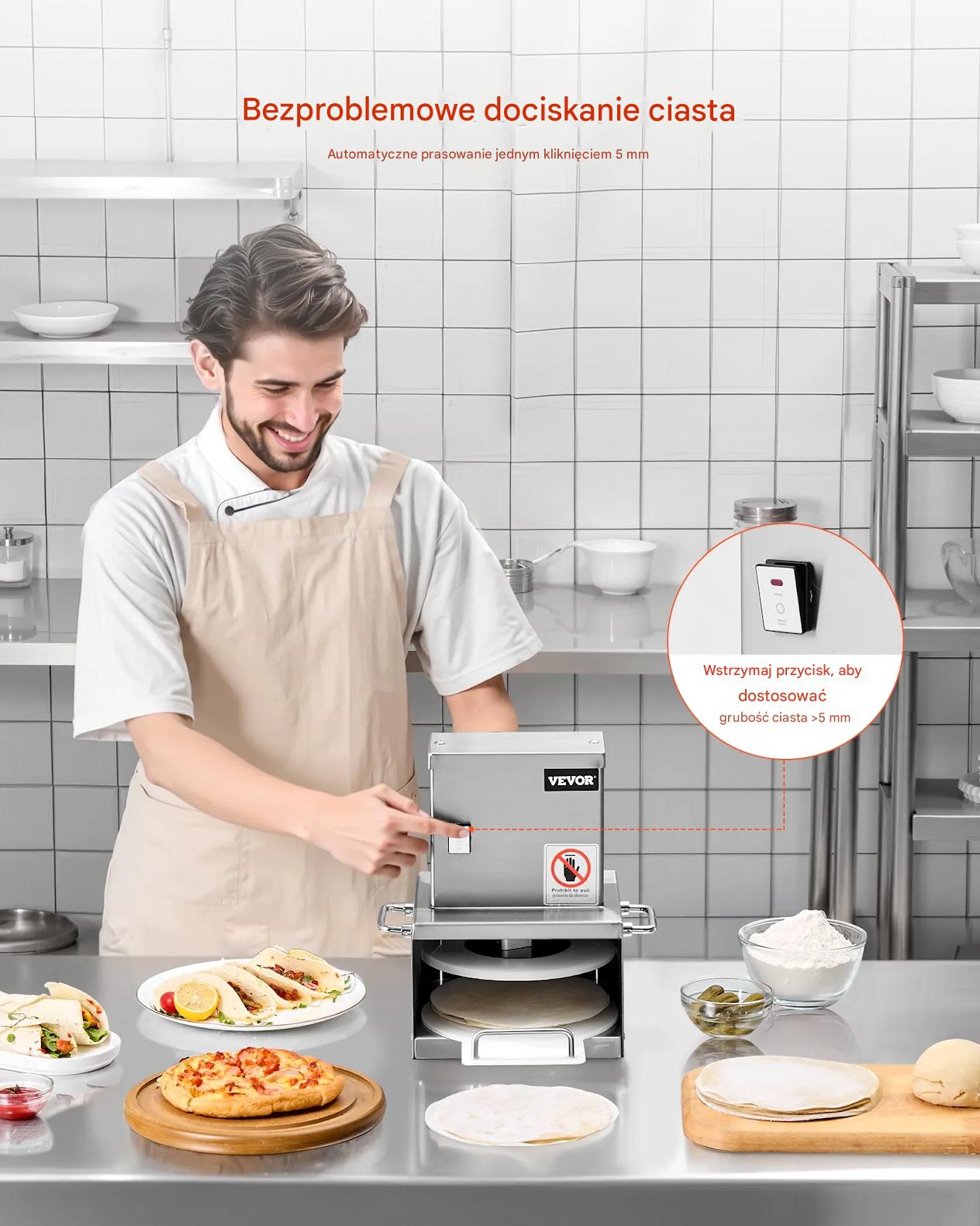 Prasa do ciasta pizza 15cm elektryczna stalowa regulacja grubości + papiery - obrazek 4