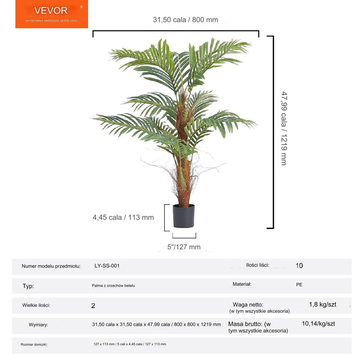 Sztuczna wysoka palma Areka sztuczne drzewko wysoka do salonu 121cm 2 szt. - obrazek 2