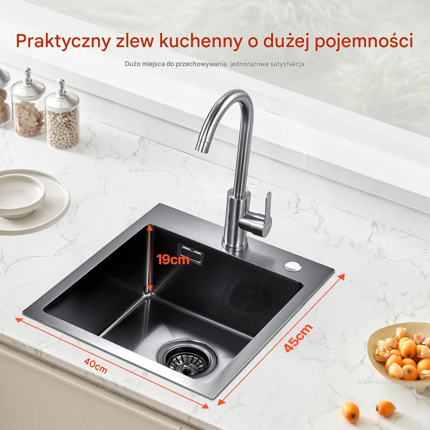 Zlew gastronomiczny basen zlewozmywak gospodarczy 40 x 45 cm czarny - obrazek 3