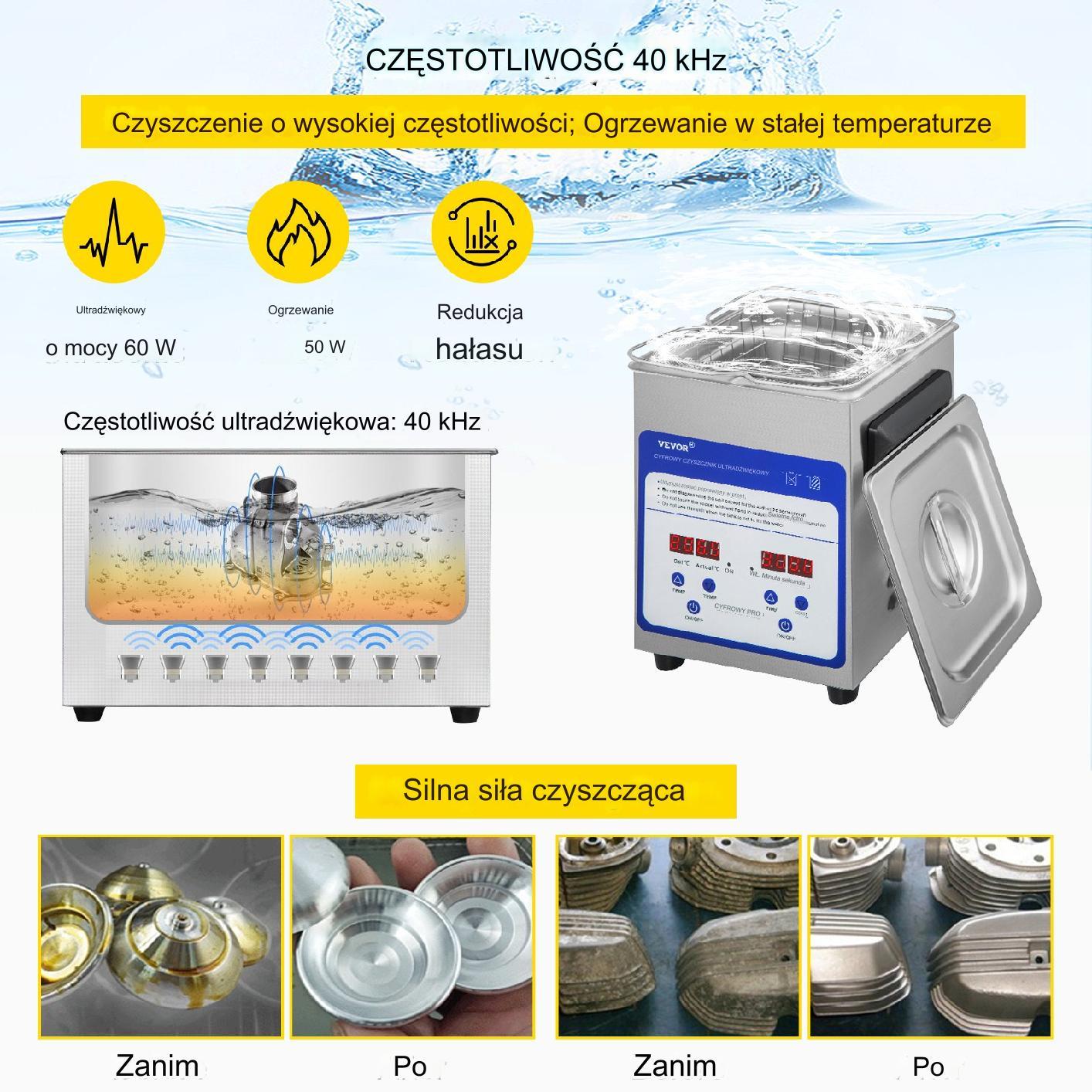 Myjka Ultradźwiękowa Przenośna 2L 60W - obrazek 3