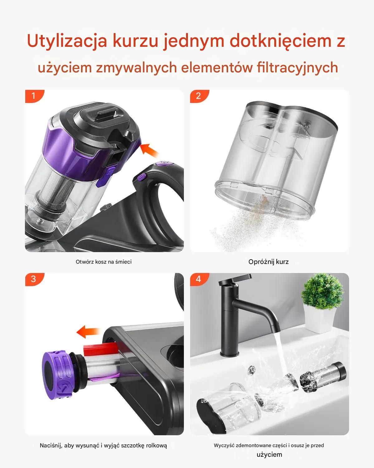 Odkurzacz ręczny do tapicerki 550W materacy 18 kPa HEPA 27 000 RPM 650ml - obrazek 6