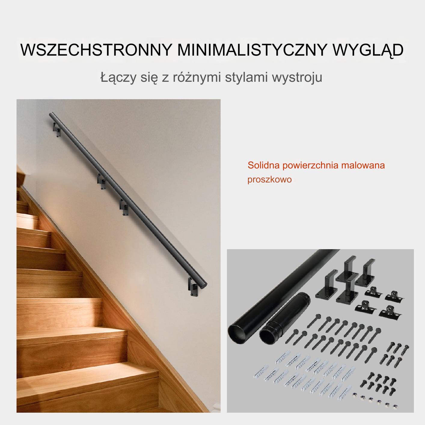 Poręcz schodowa aluminiowa 213 cm montaż ścienny do schodów - obrazek 4