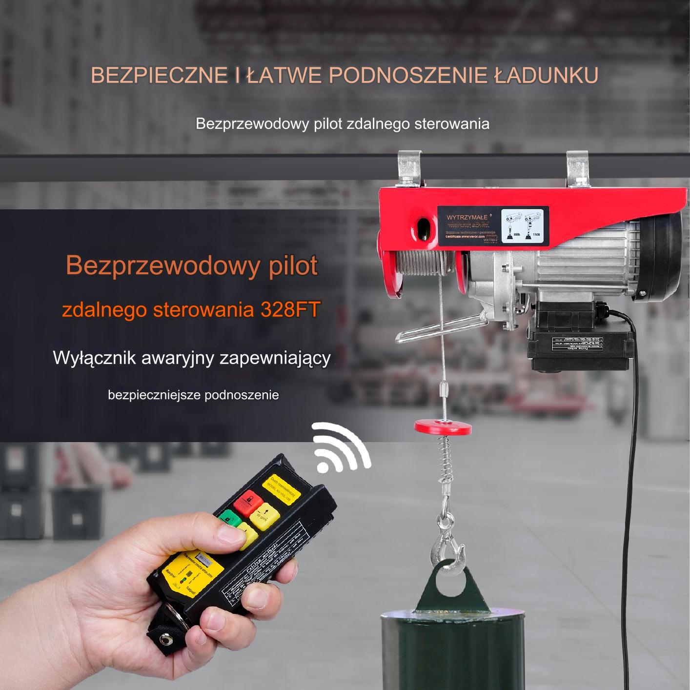 Wciągarka elektryczna 798 kg 1450W 220V pilot zdalny lina stalowa - obrazek 5