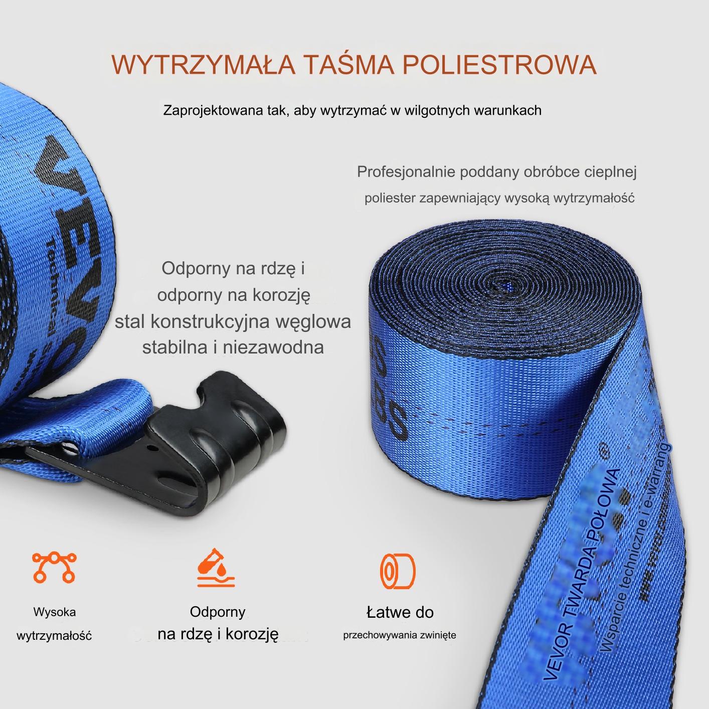 Pasy transportowe 10 cm x 9 m płaski hak zestaw 10 szt. niebieskie - obrazek 4