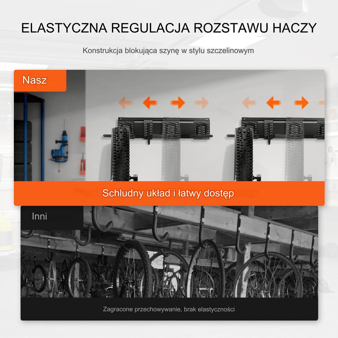 Stojak na rowery ścienny Uchwyt 6 rowerów + 5 kasków 215,90 cm - obrazek 5