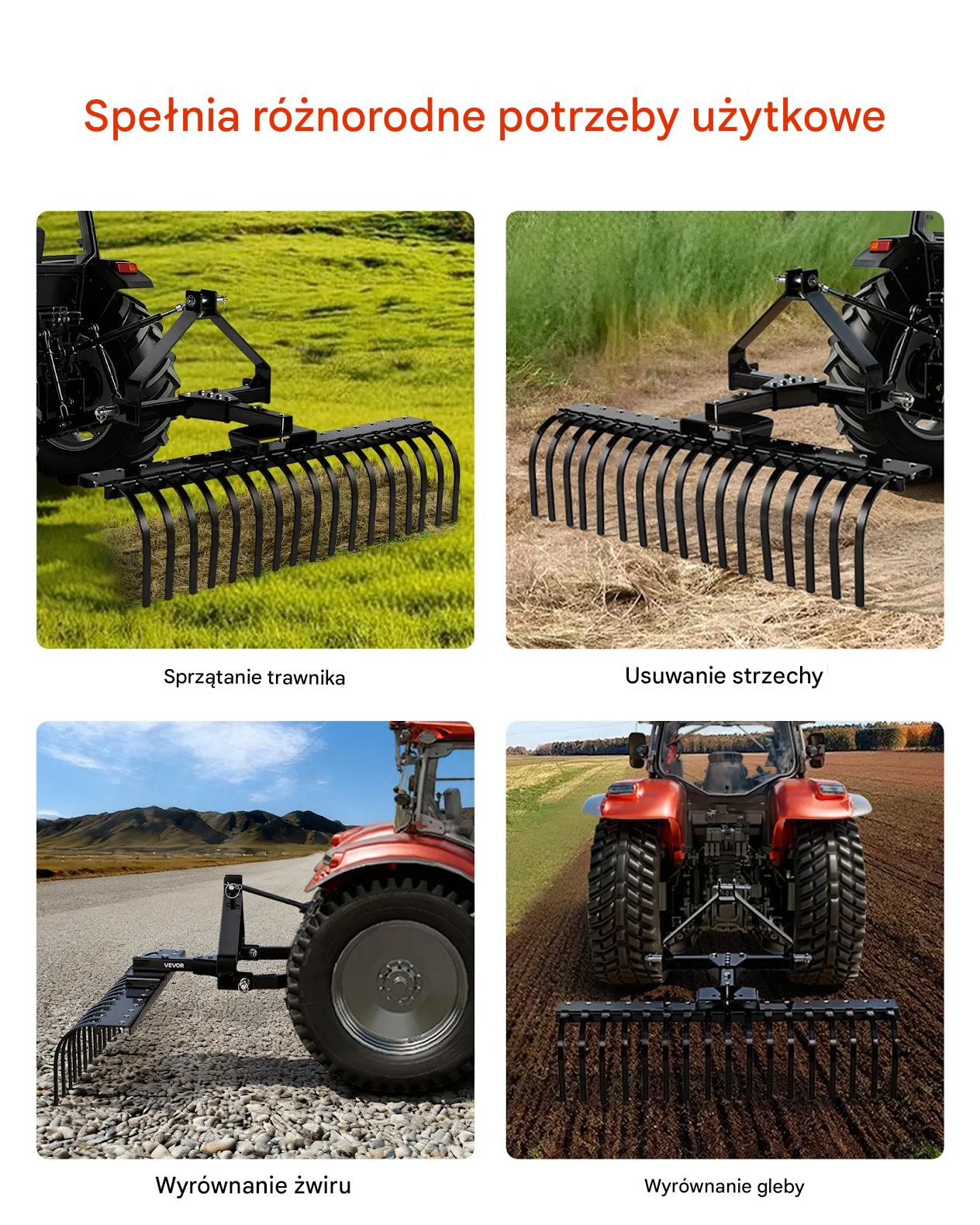 Zgrabiarka do traktorka 127cm 3-punktowa do trawy i gałęzi - obrazek 7