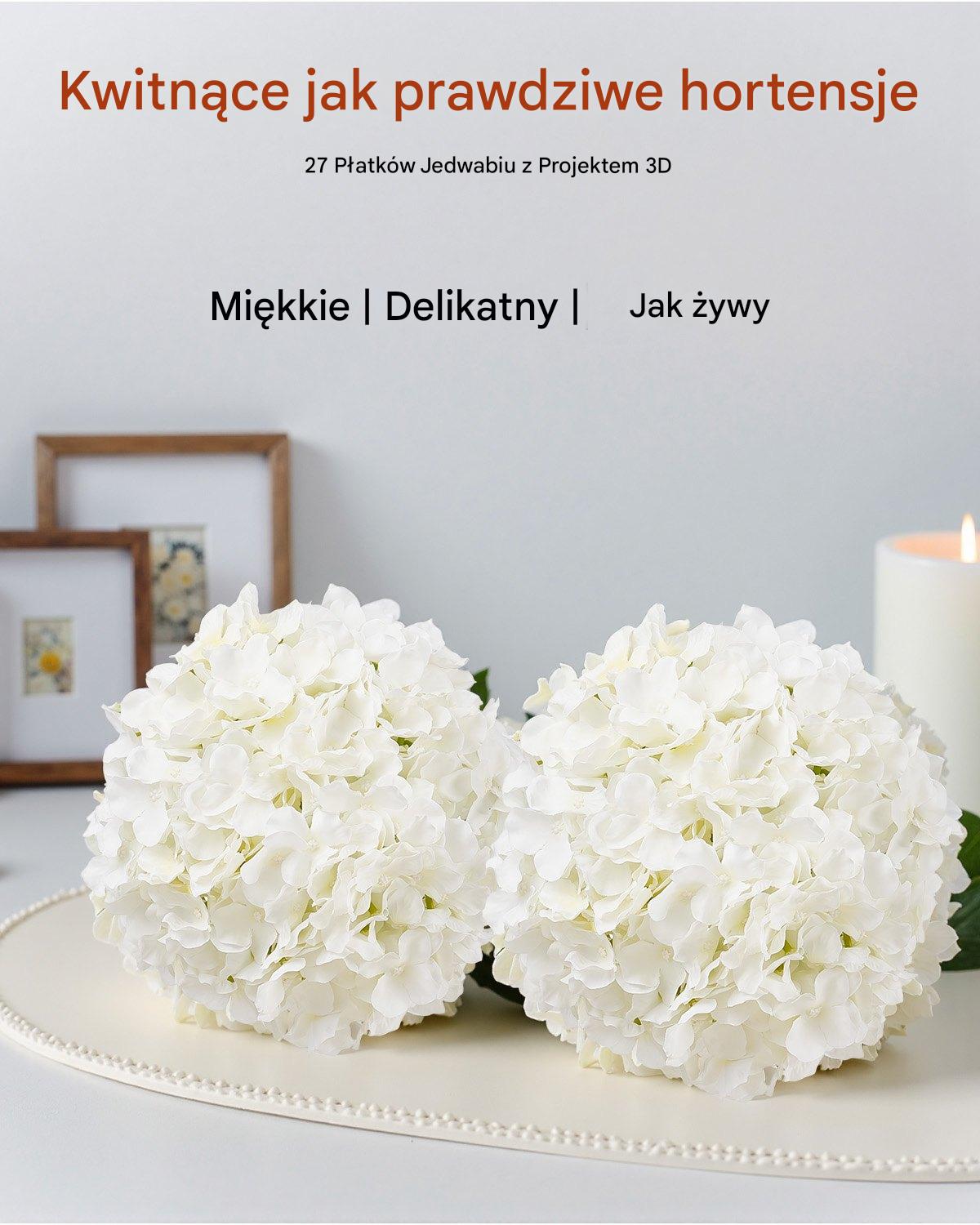 Hortensja Główka Kwiatowa Biała Bukiet Sztuczne Kwiaty 205 Sztuk 15 cm - obrazek 6