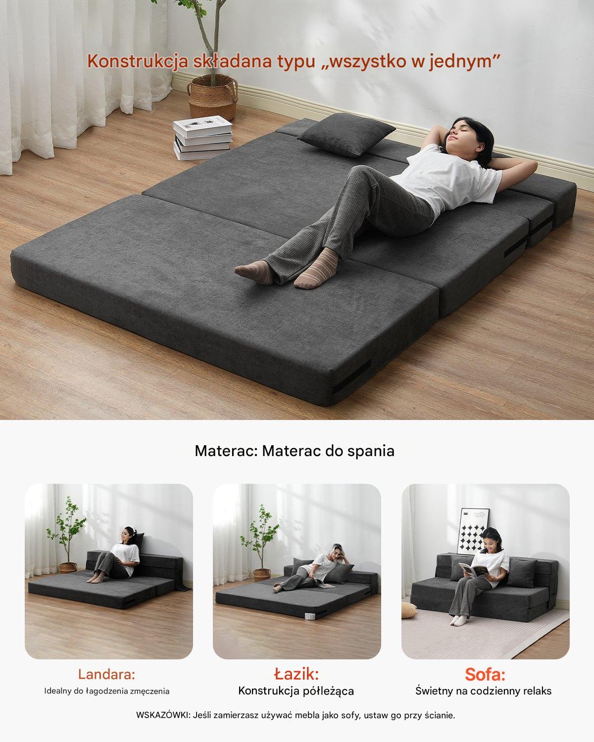 Sofa rozkładana 3 w 1 składana kanapa z poduszkami ciemnoszara - obrazek 5