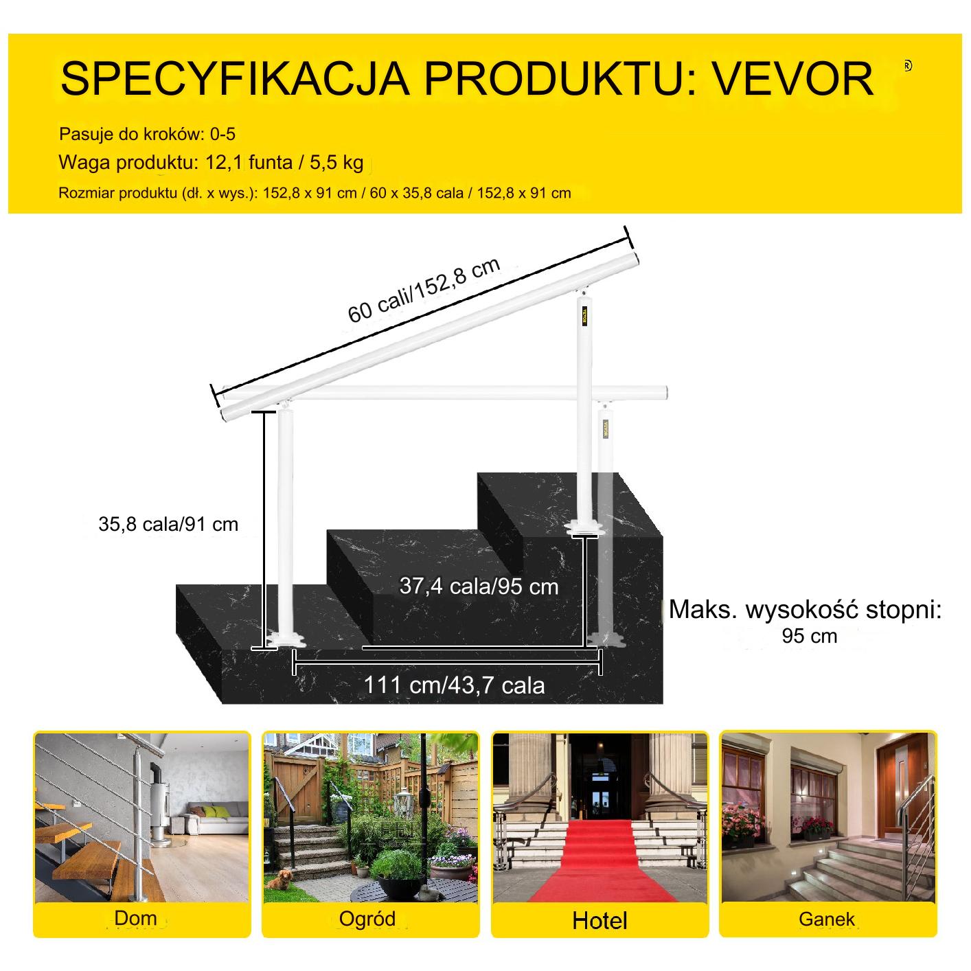 Poręcz schodowa zewnętrzna 152 cm regulowana 0-5 stopni biała aluminiowa - obrazek 6