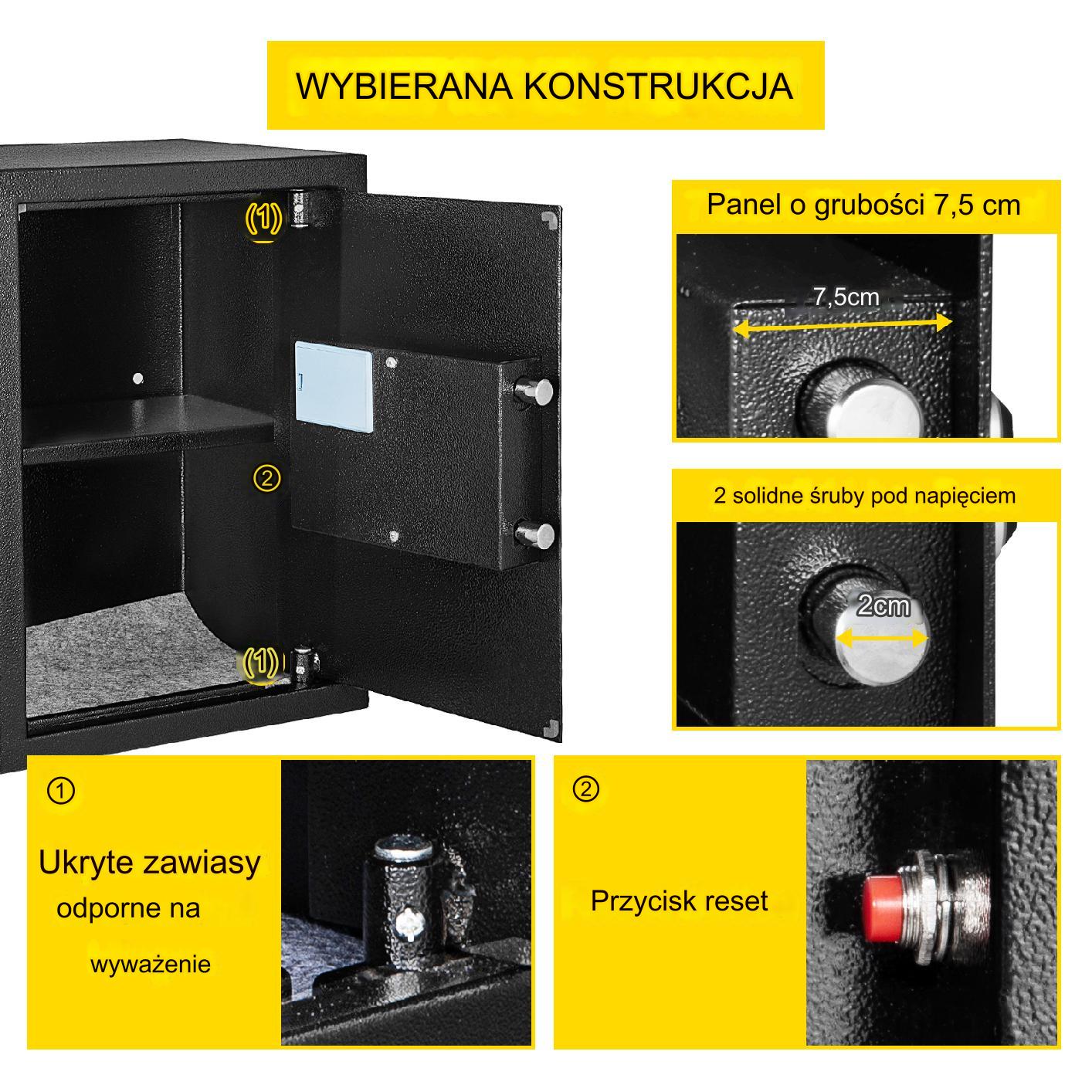Sejf Domowy Skrytka Kasetka na Klucz Mocny Solidny 60 l - obrazek 3