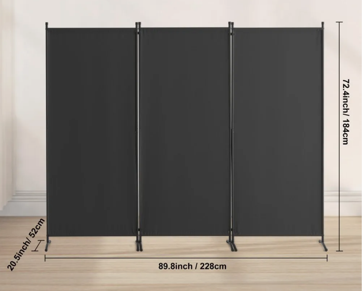 Parawan pokojowy 3-panelowy szary 228x184 cm tkanina składany wodoodporny - obrazek 2