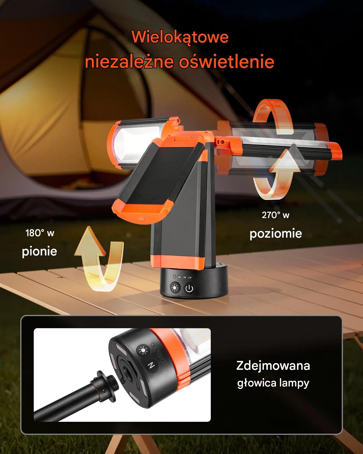 Lampa robocza LED akumulatorowa 2200 lm statyw 3 głowice budowa - obrazek 4