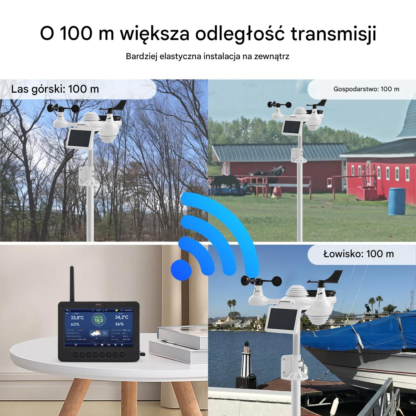 Stacja pogodowa WiFi 7w1 zewnętrzna czujnik bezprzewodowy do domu - obrazek 7