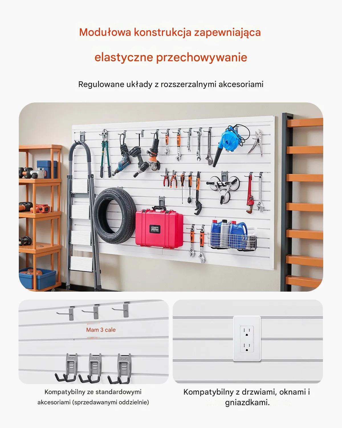 Panel ścienny PVC 240x122,5 cm z akcesoriami biały do garażu i ekspozycji - obrazek 6
