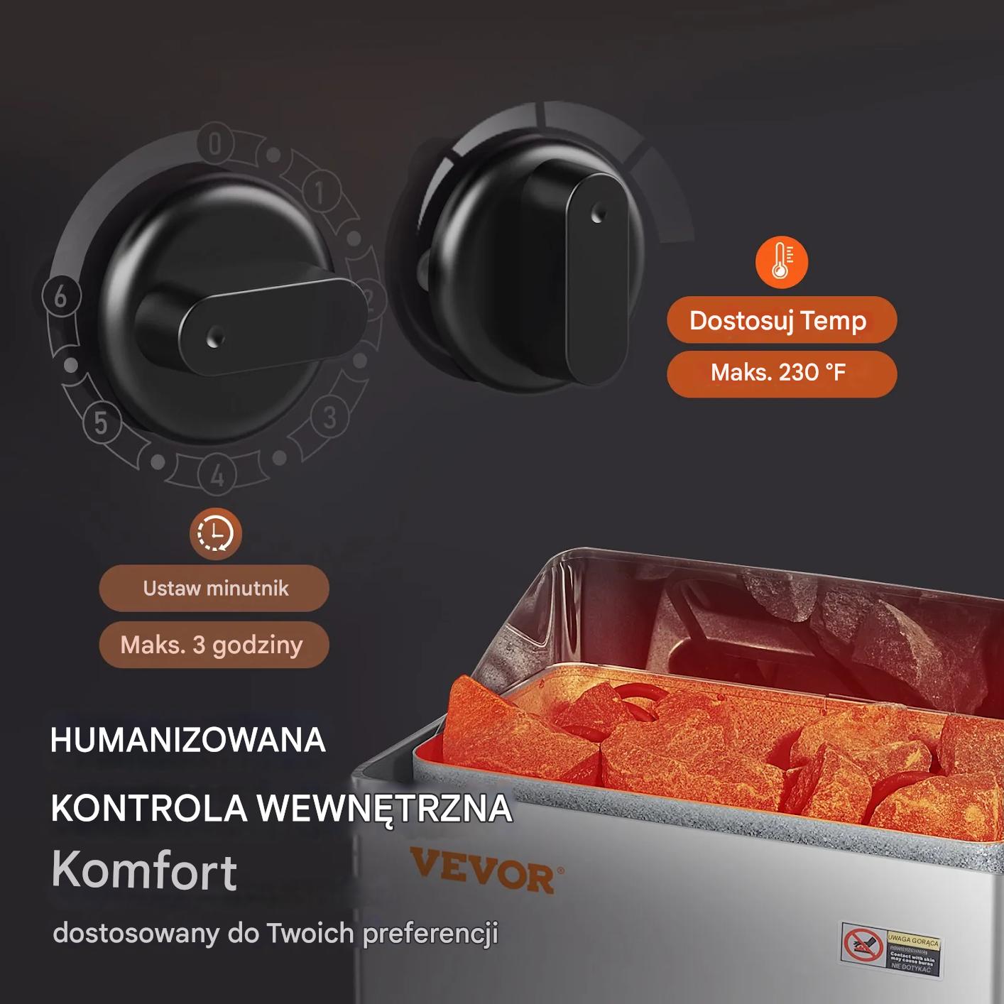 Piec do sauny 8kW elektryczny 400V z timerem stal nierdzewna do SPA - obrazek 5