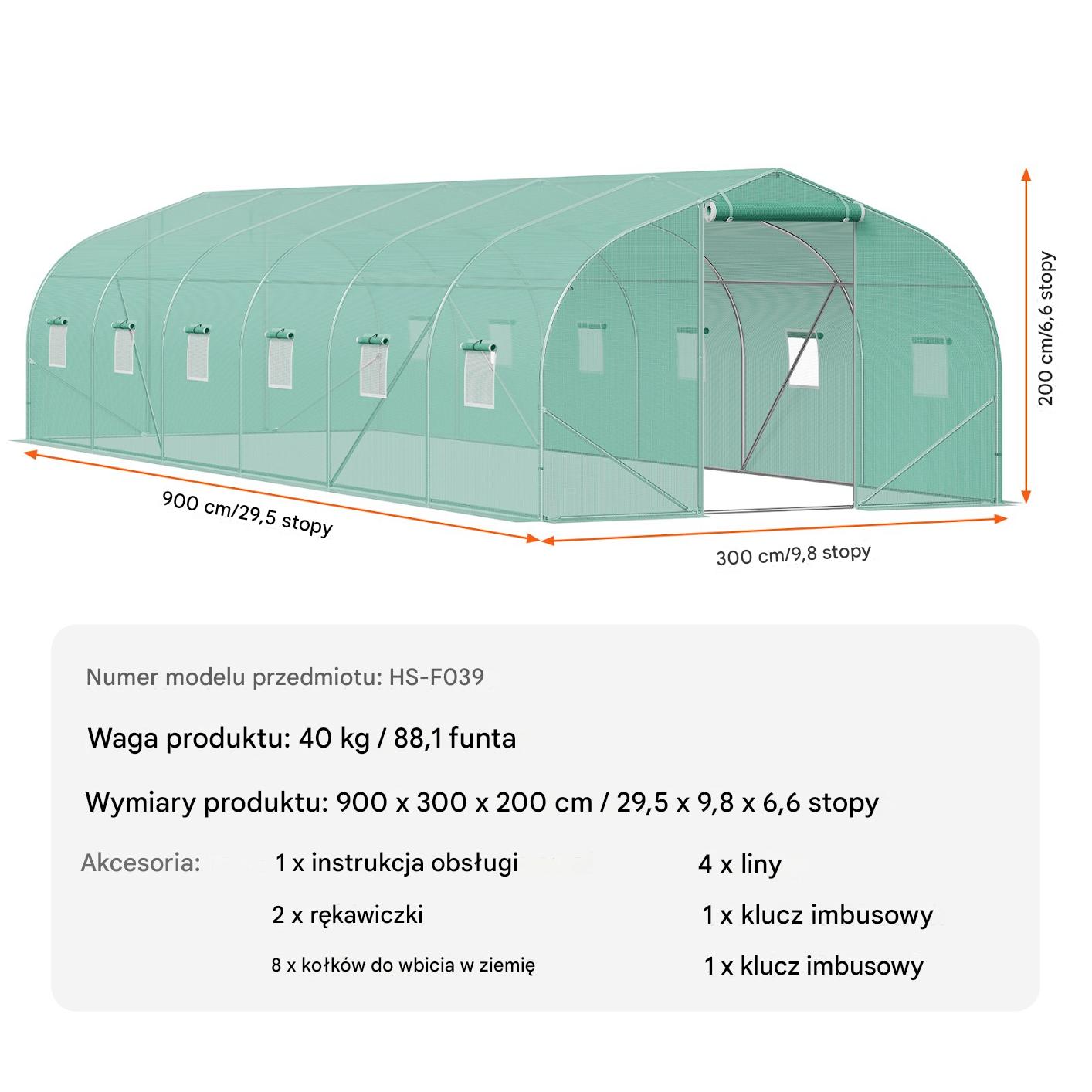 Tunel foliowy ogrodowy szklarnia 27m2 9x3x2 m - obrazek 2