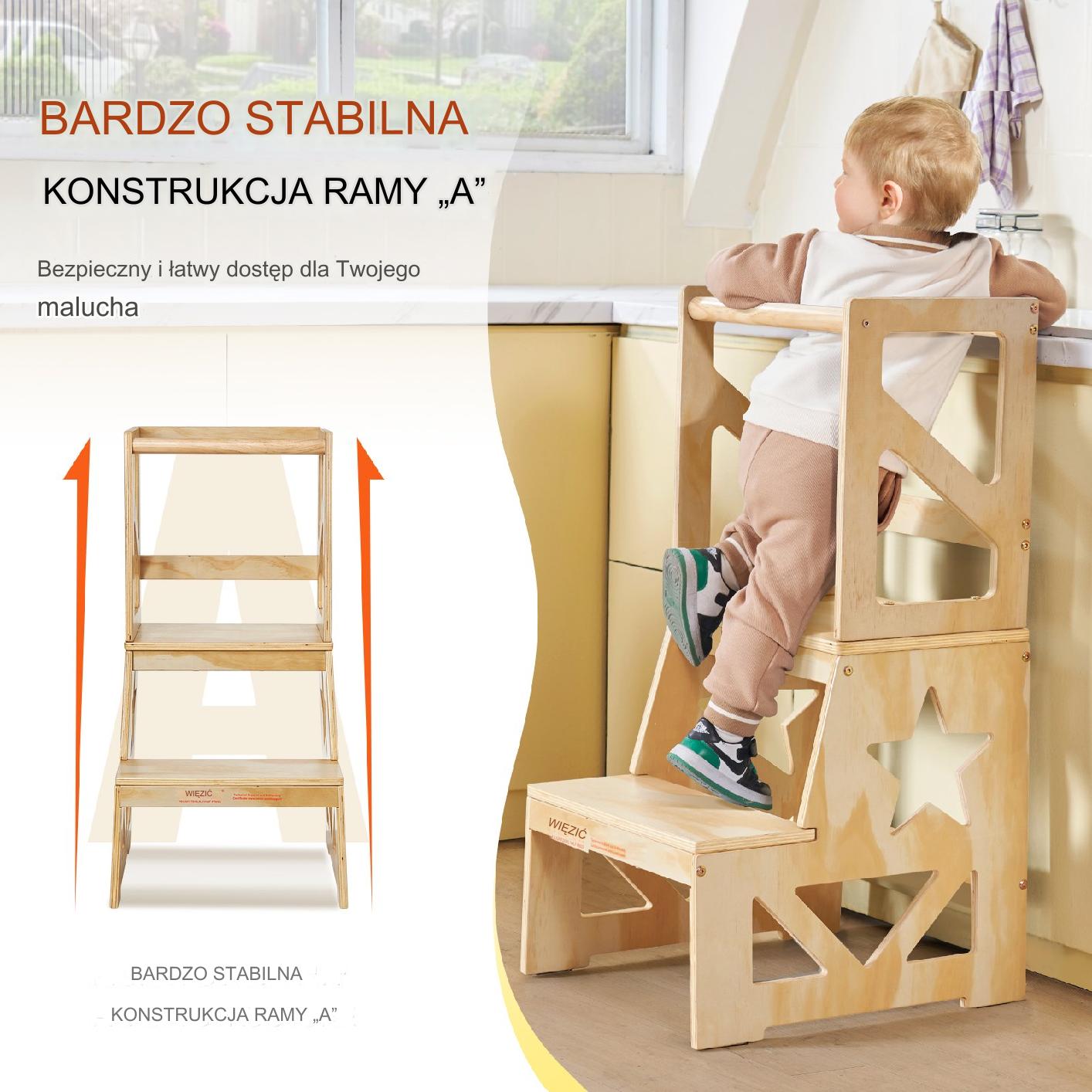 POMOCNIK KUCHENNY PODEST STOŁEK DZIECIĘCY DREWNO - obrazek 4
