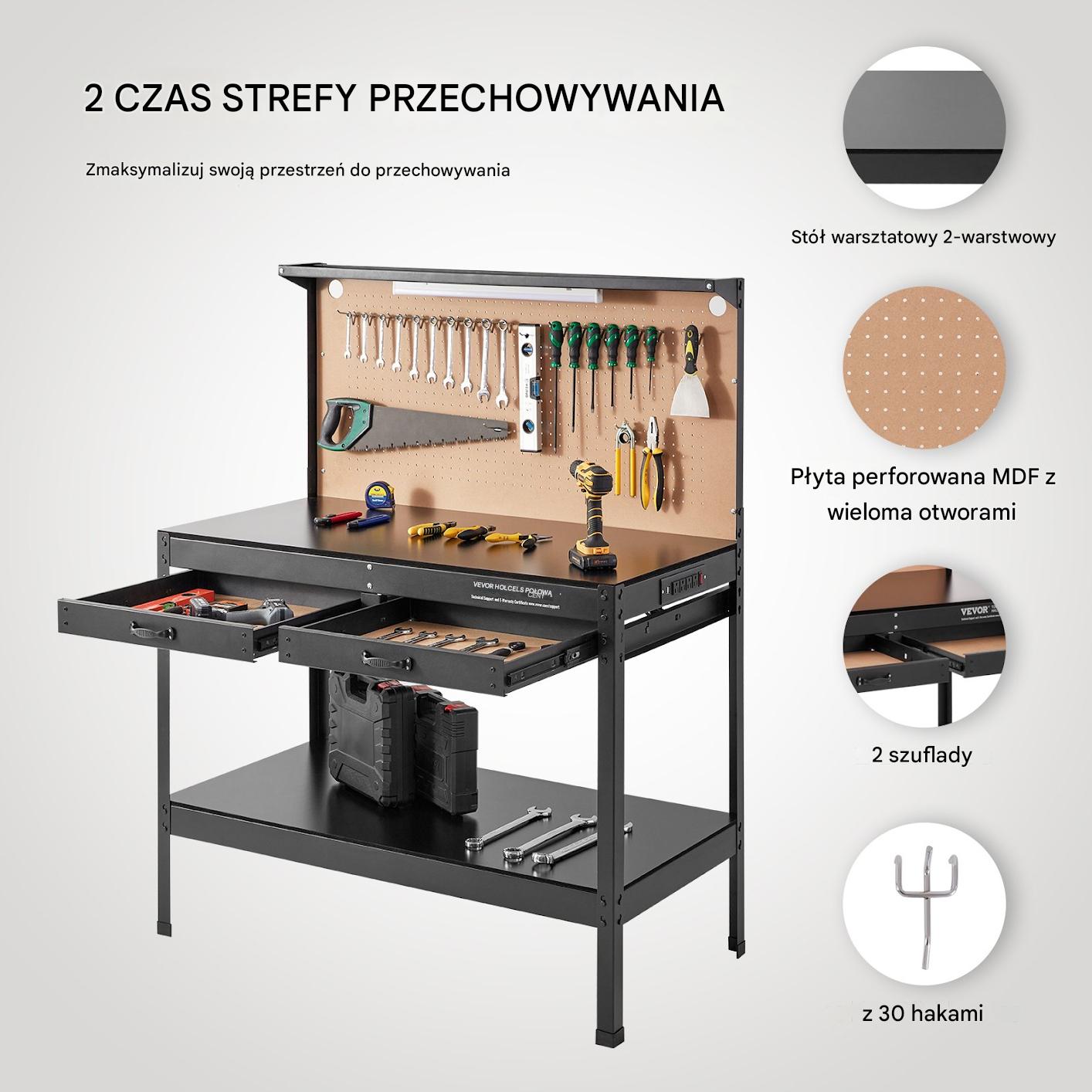Stół warsztatowy roboczy narzędziowy do garażu haczyki 120 x 60 cm - obrazek 6