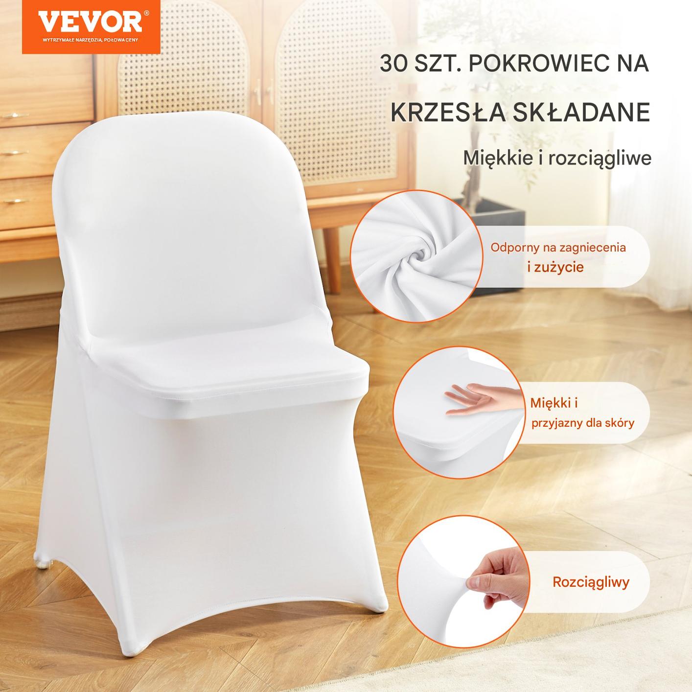 Pokrowce na krzesła elastyczne 12 szt. białe uniwersalne na wesela spandex - obrazek 7