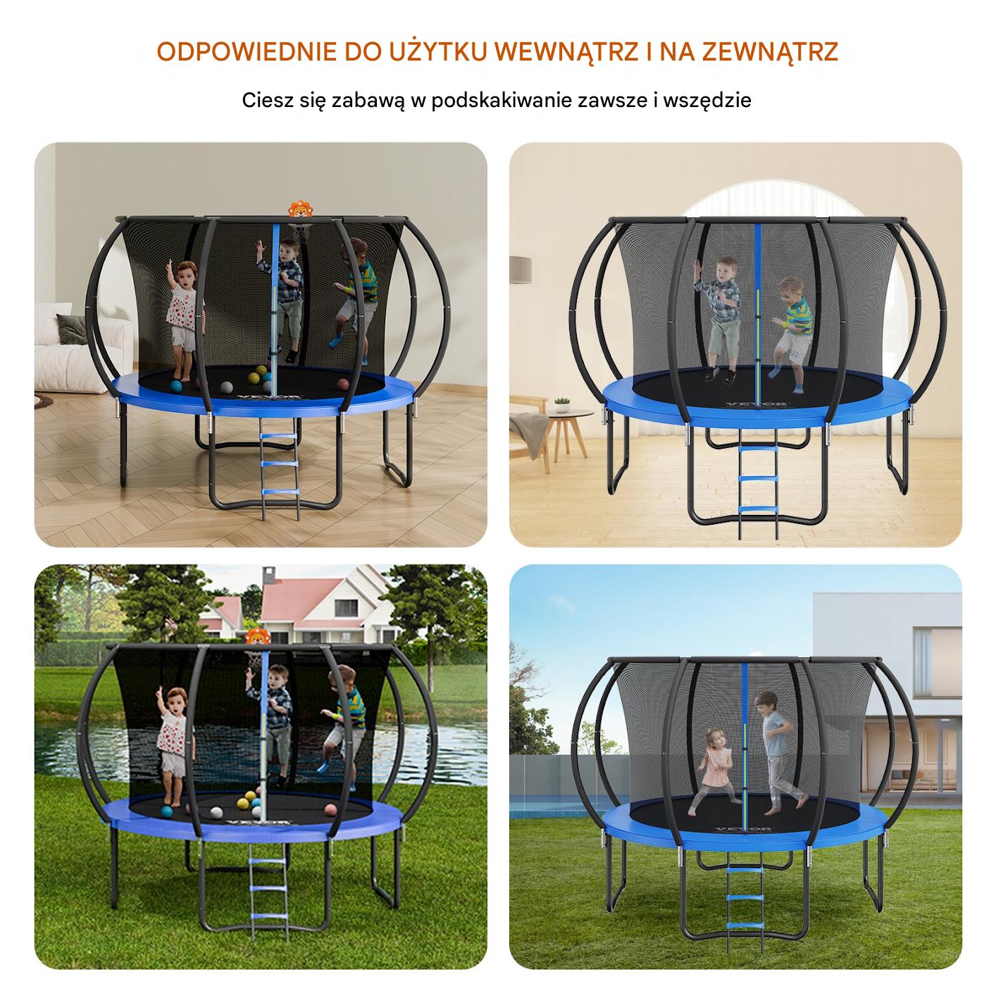 Trampolina ogrodowa 376 cm – siatka, drabinka, dla dzieci, solidna konstrukcja - obrazek 4