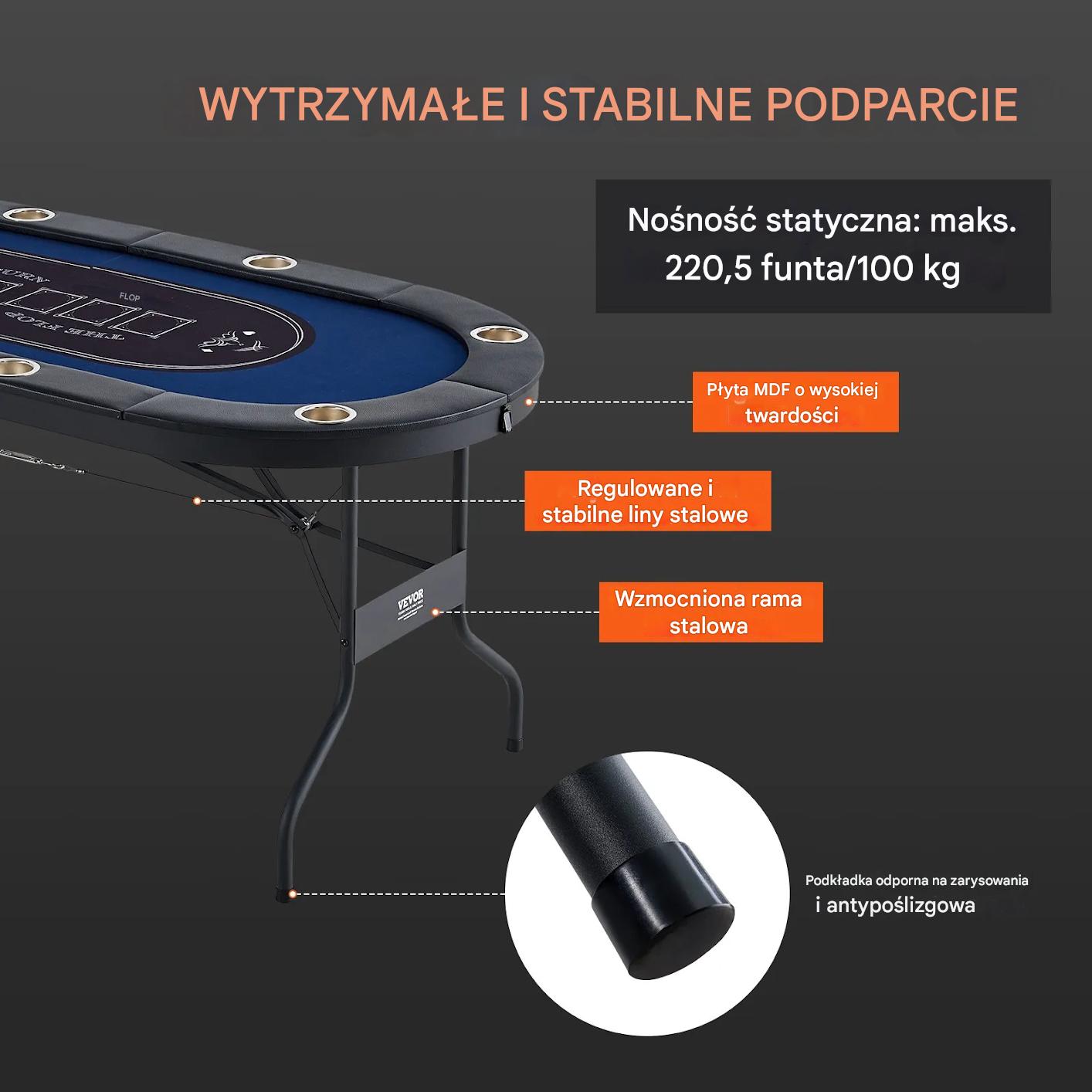 Stół do pokera 8 os składany z łokietnikiem na karty blackjack texas holdem - obrazek 3