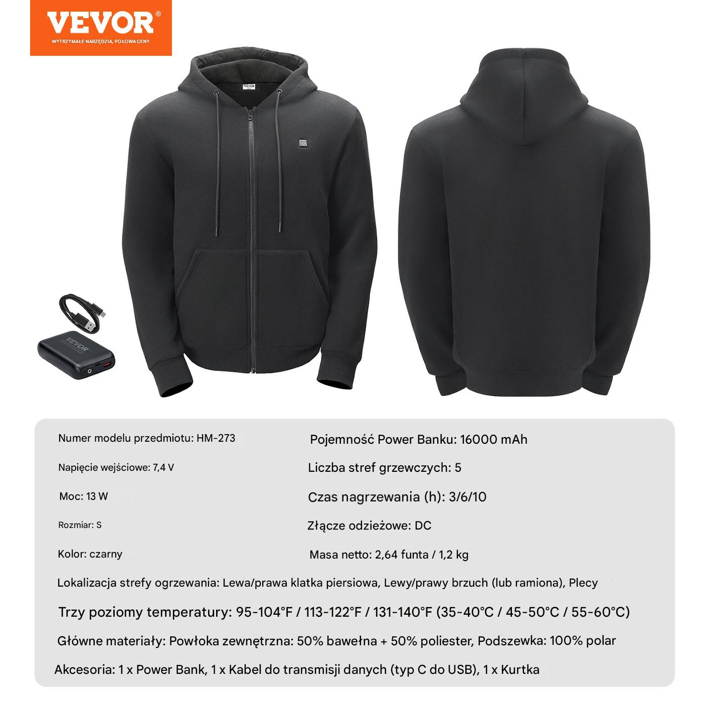 Podgrzewana Bluza z Kapturem Unisex S Zapinana - obrazek 2