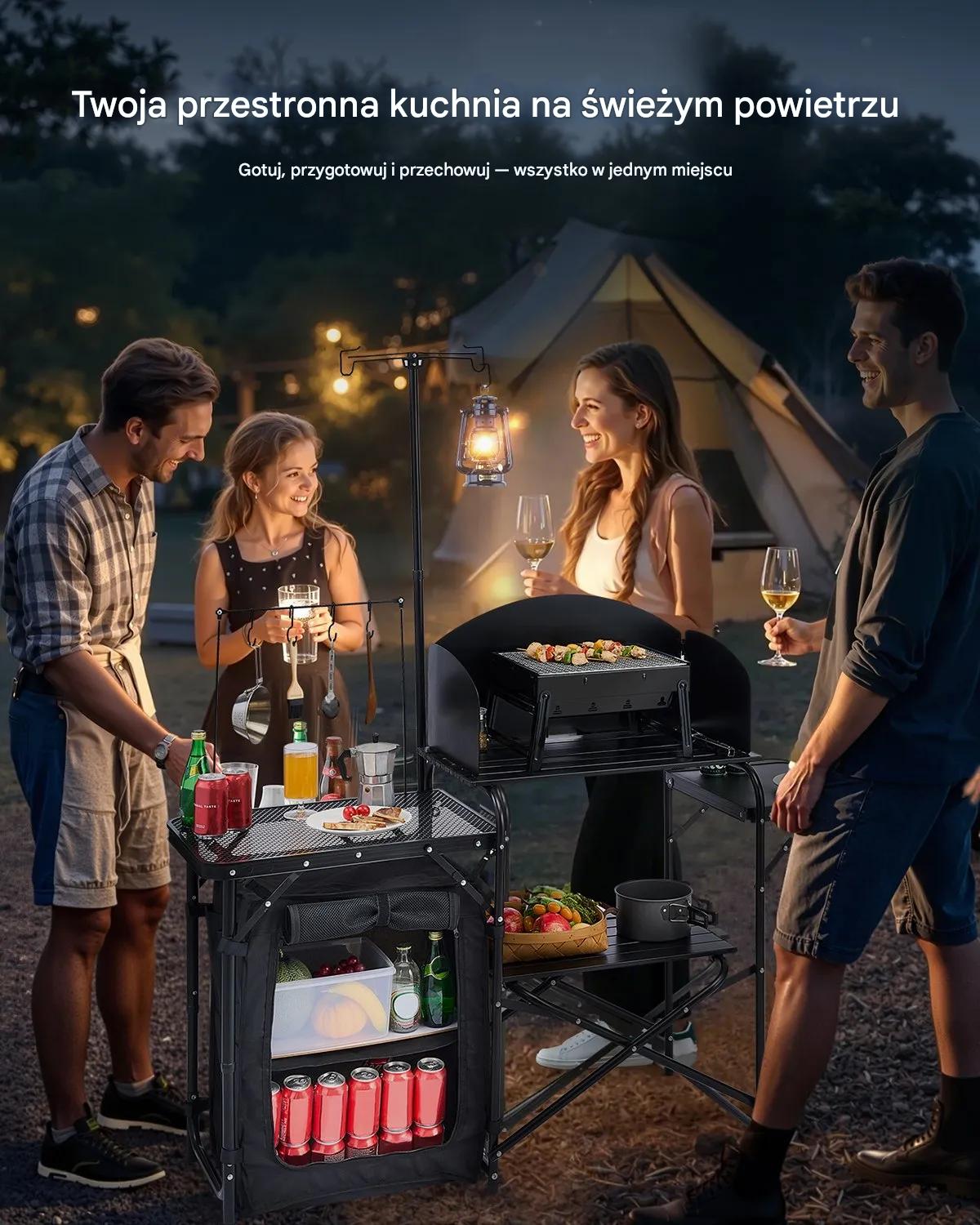 Stół kempingowy kuchenny składany aluminiowy z szafką do BBQ i campingu - obrazek 3