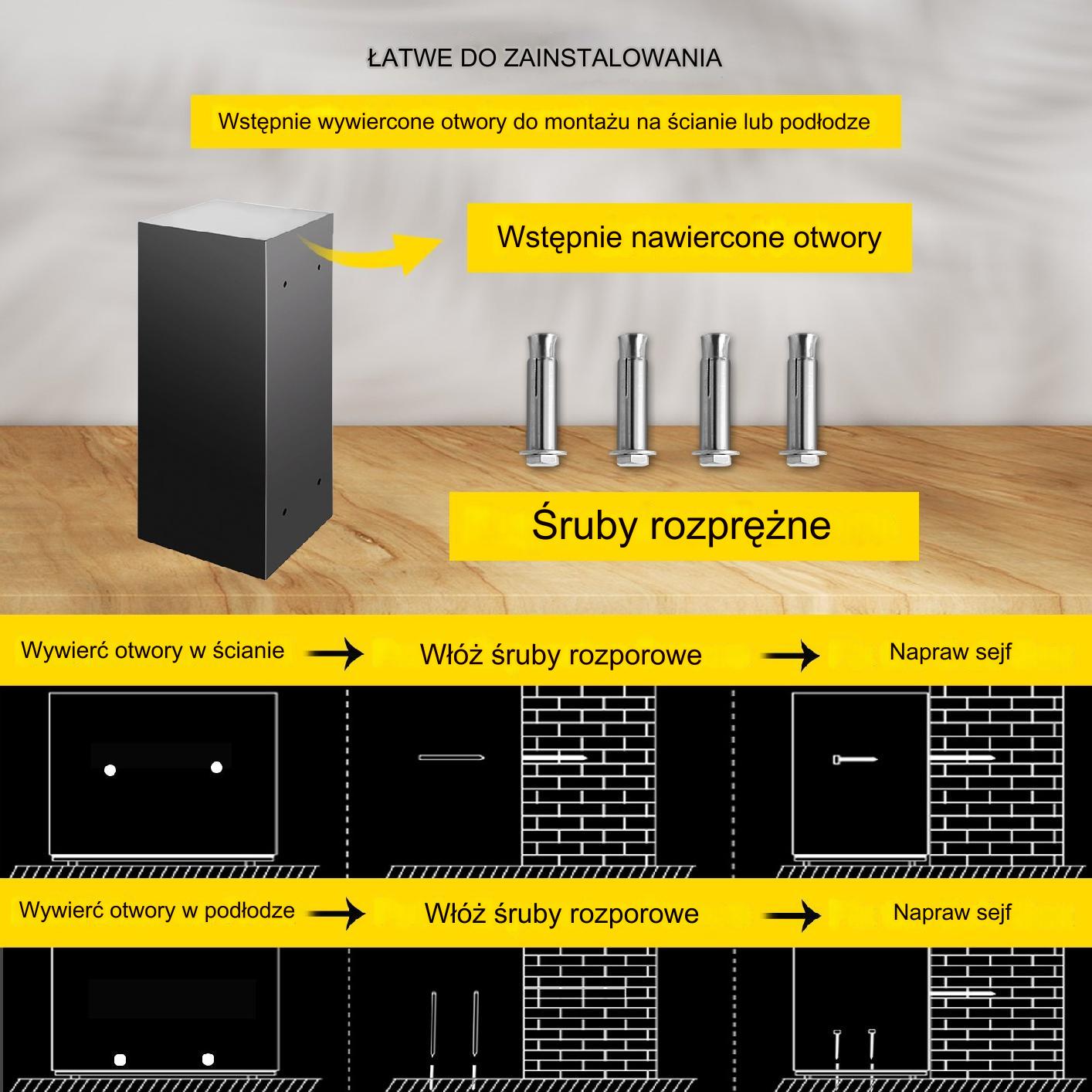 Sejf na szyfr elektroniczny kasetka kasa pancerna domowy +klucz 74 L - obrazek 5